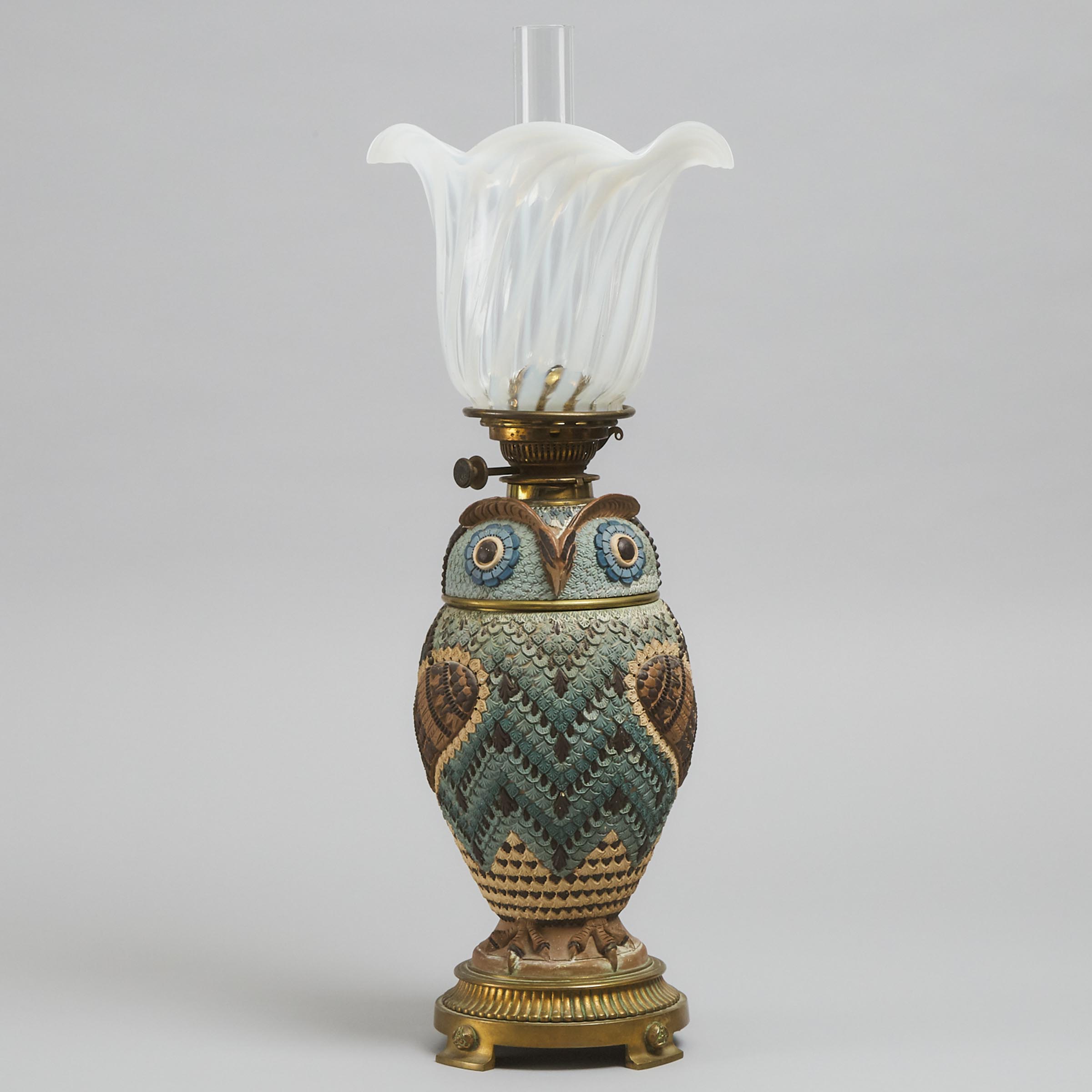 Doulton Lambeth Owl-Form Silicon Oil Lamp, 1883