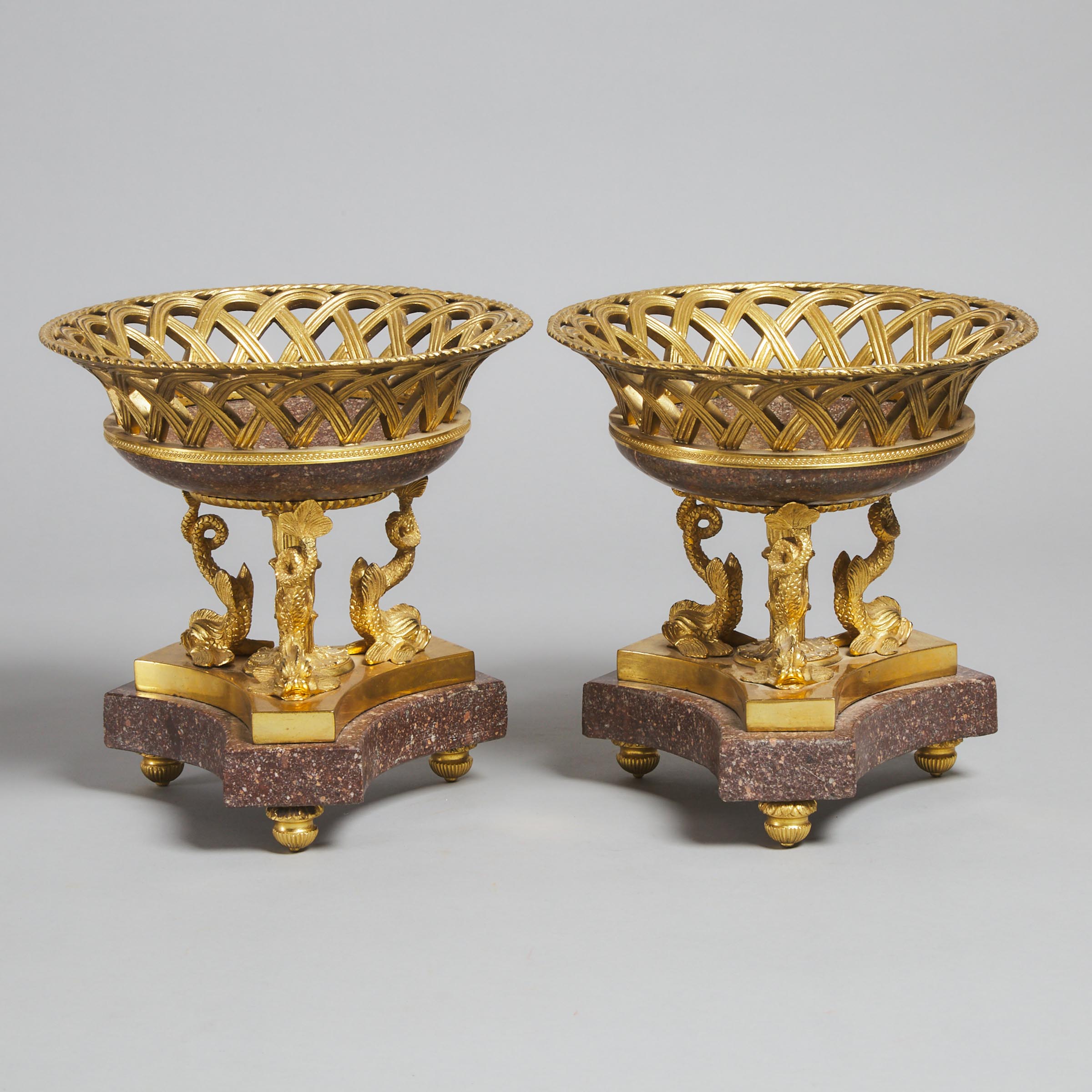 Pair of Gilt Bronze and Porphyry Tazzas, 19th/early 20th century century