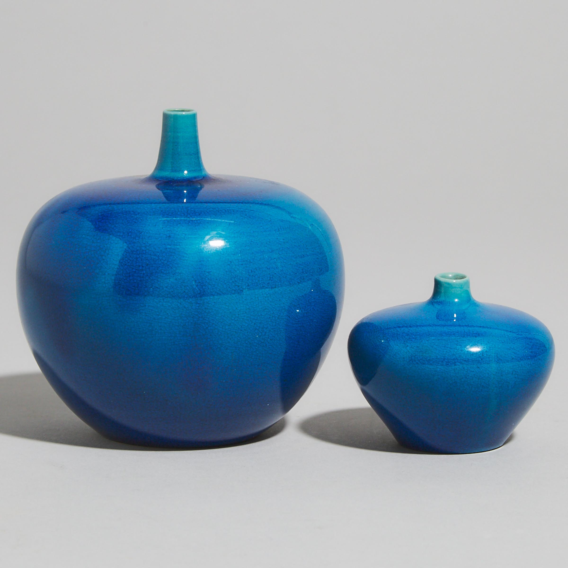 Two Rörstrand Blue Glazed Stoneware Vases, Carl-Harry Stålhane, mid-20th century