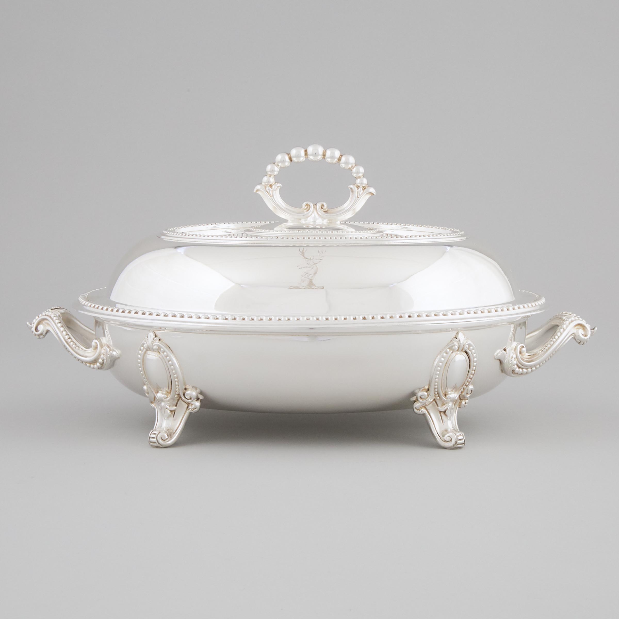 English Silver Plate Oval Entrée Dish with Cover and Warming Base, early 20th century