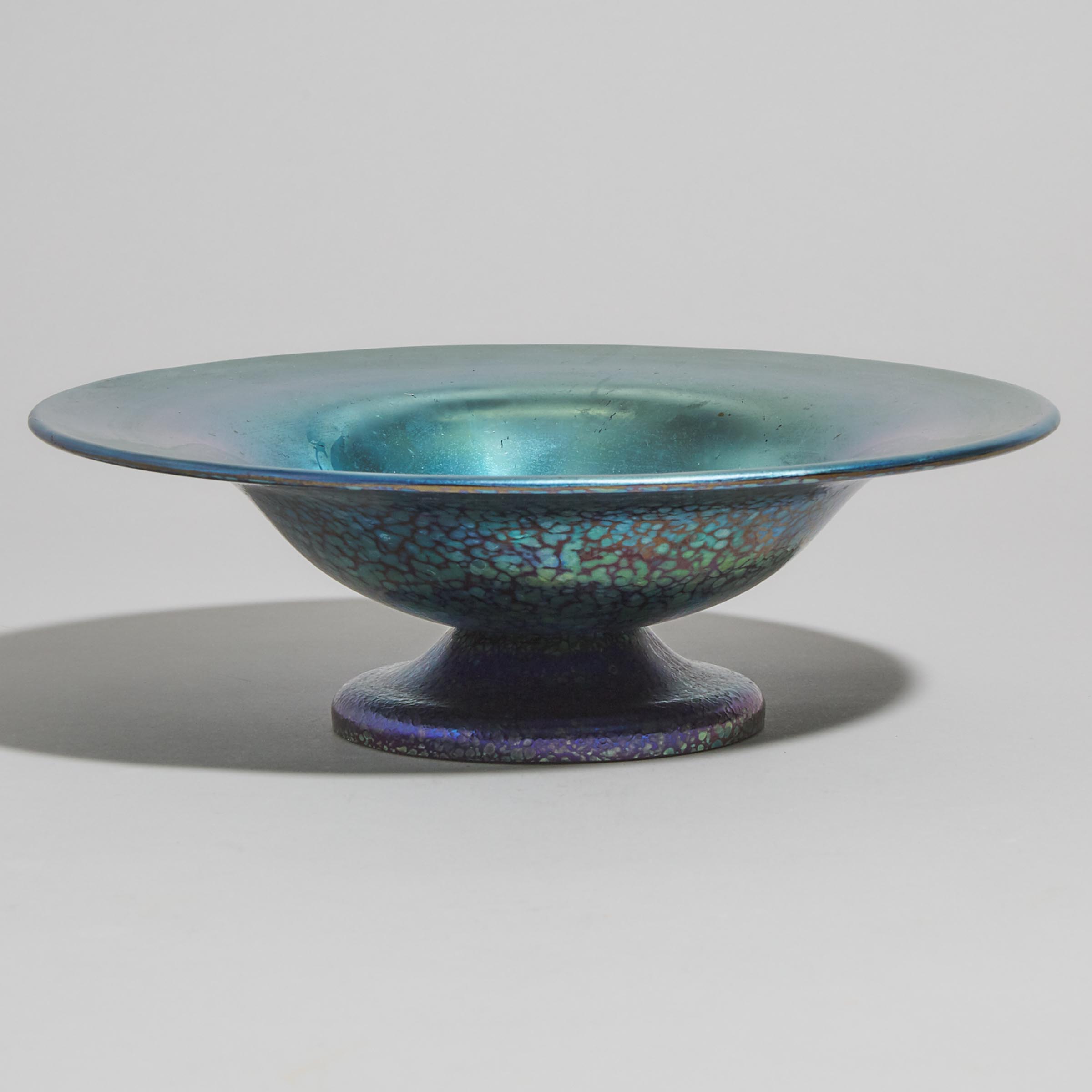 Austrian 'Papillon' Style Iridescent Blue Glass Footed Bowl, early 20th century