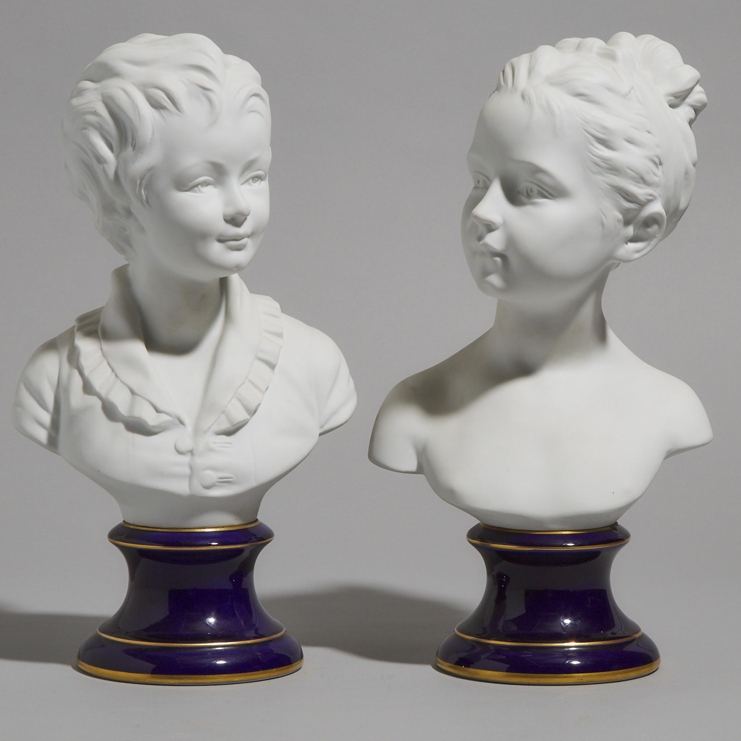 Pair of Goumot-Labesse Limoges Parian Porcelain Busts of Children, 20th century