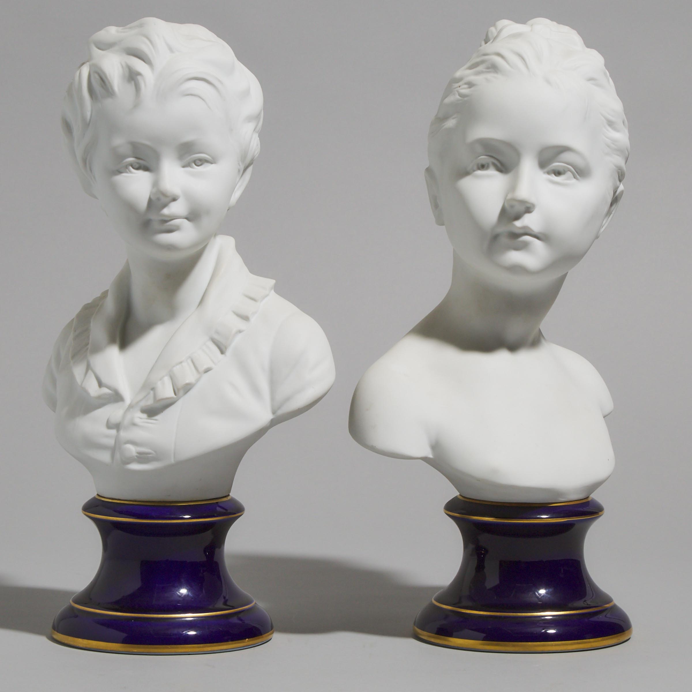 Pair of Goumot-Labesse Limoges Parian Porcelain Busts of Children, 20th century
