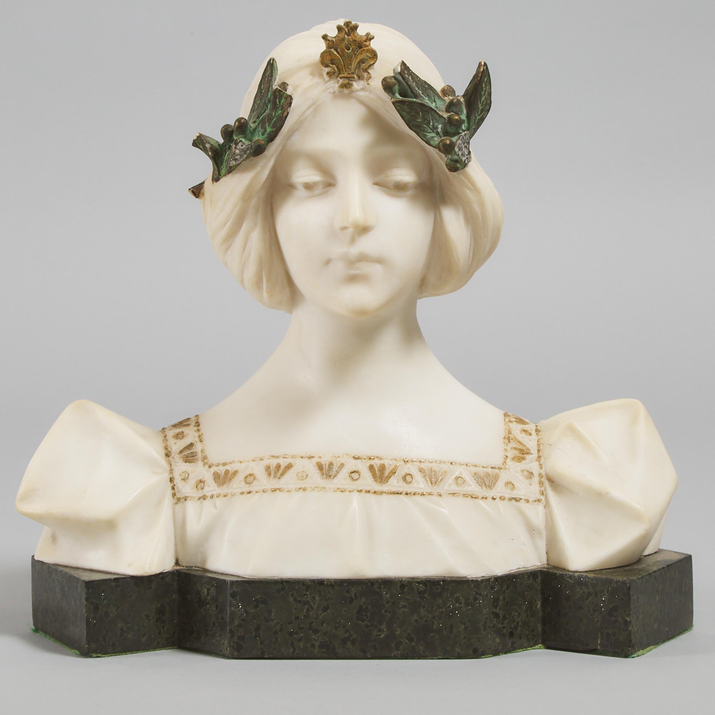 Italian School Alabaster Head and Shoulders Bust of a Young Woman, late 19th century