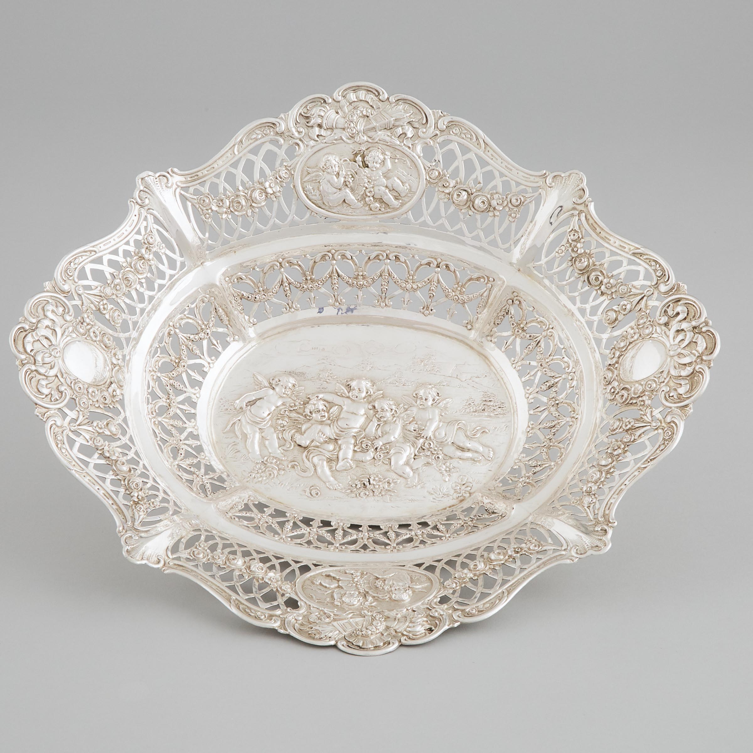 German Silver Shaped Oval Basket, early 20th century