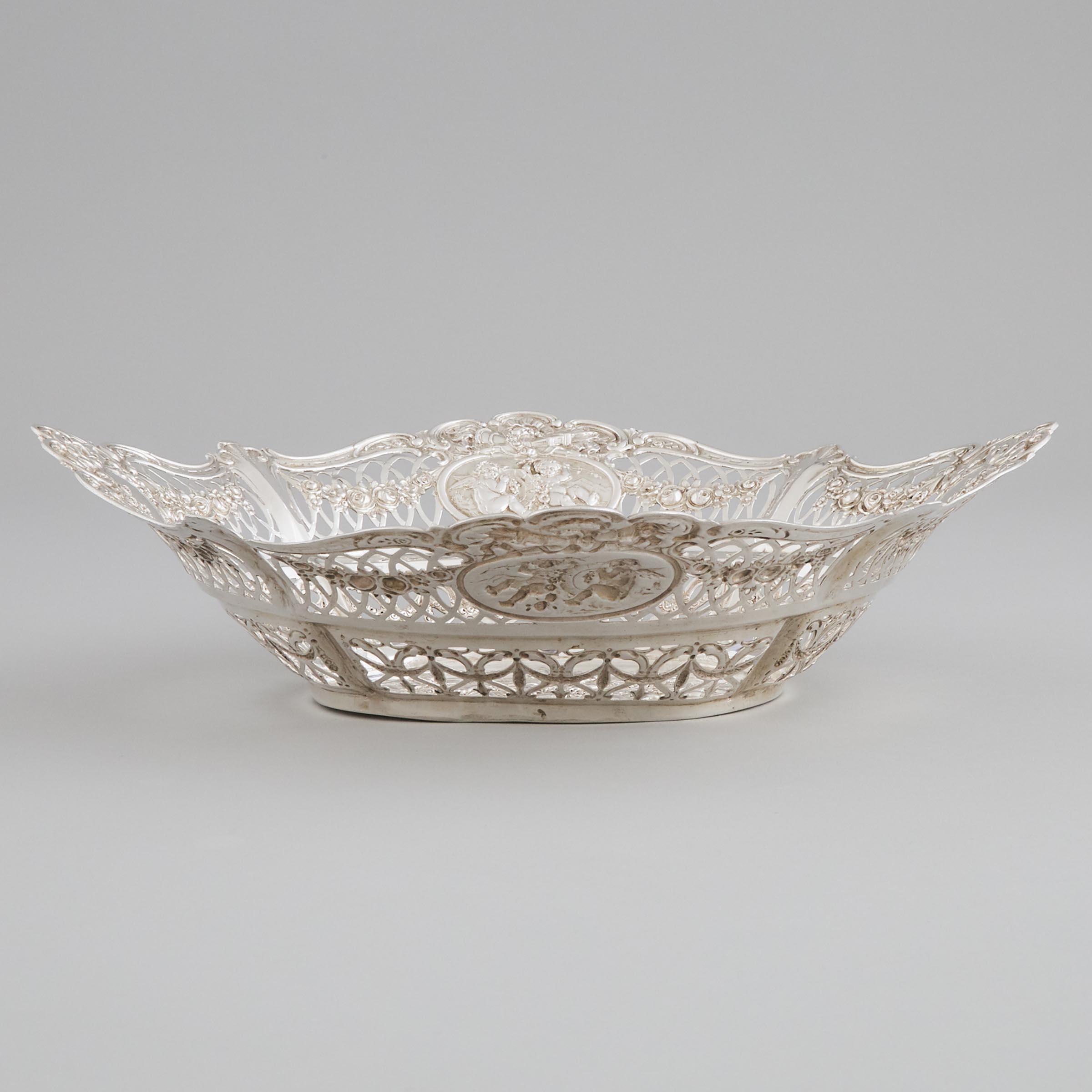 German Silver Shaped Oval Basket, early 20th century
