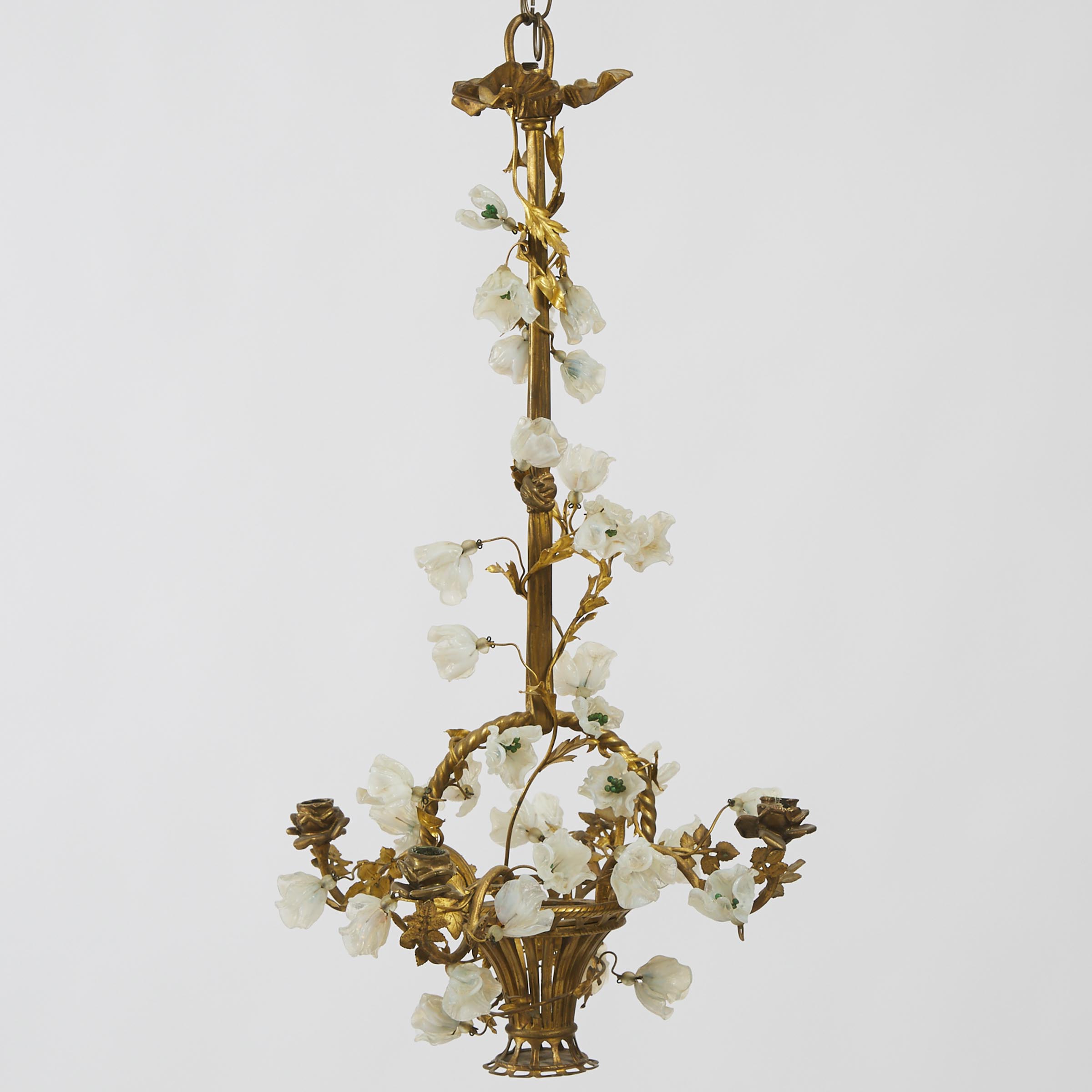 French Opalescent Glass Mounted Gilt Bronze Chandelier, 19th century