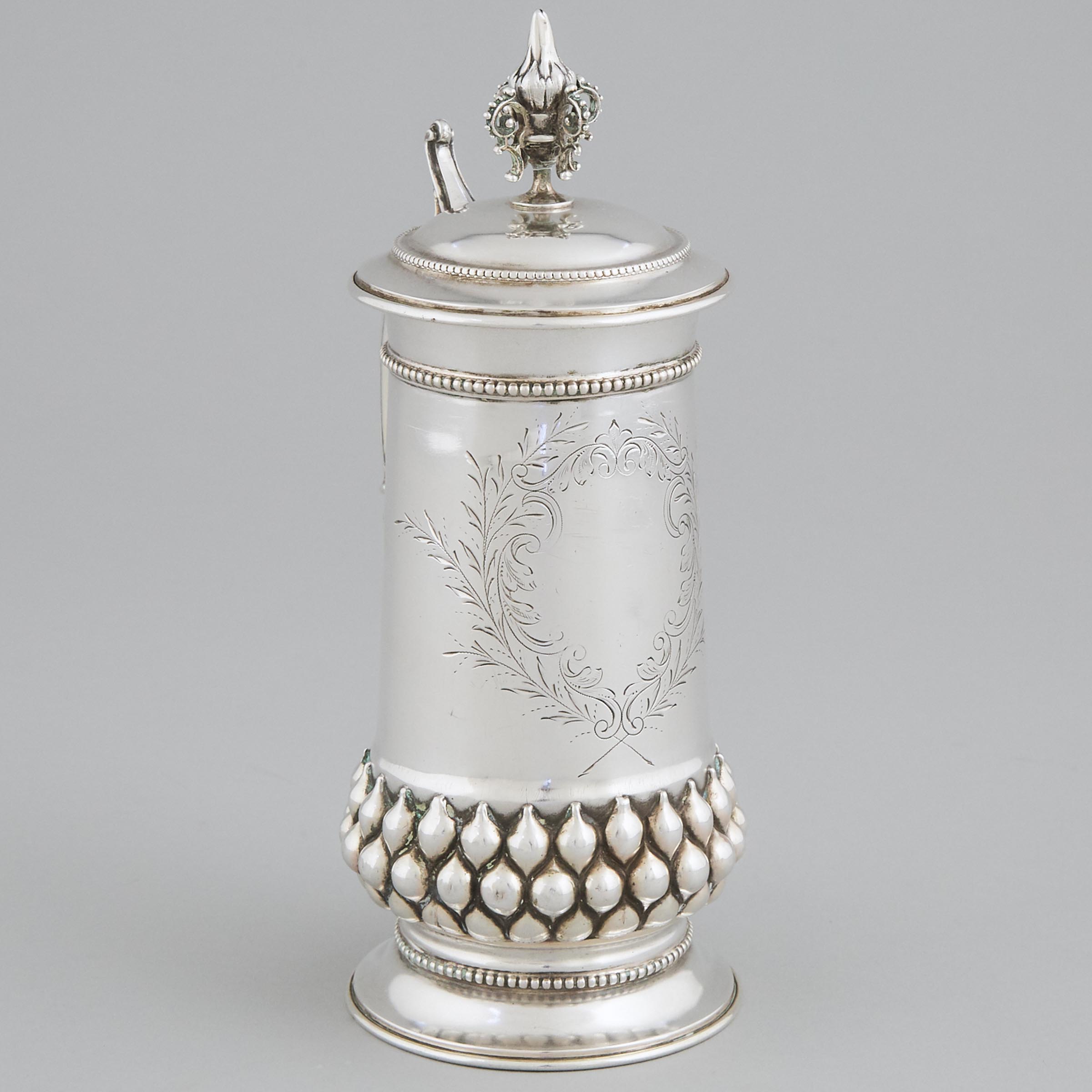 Continental Silver Lidded Tankard, late 19th/early 20th century