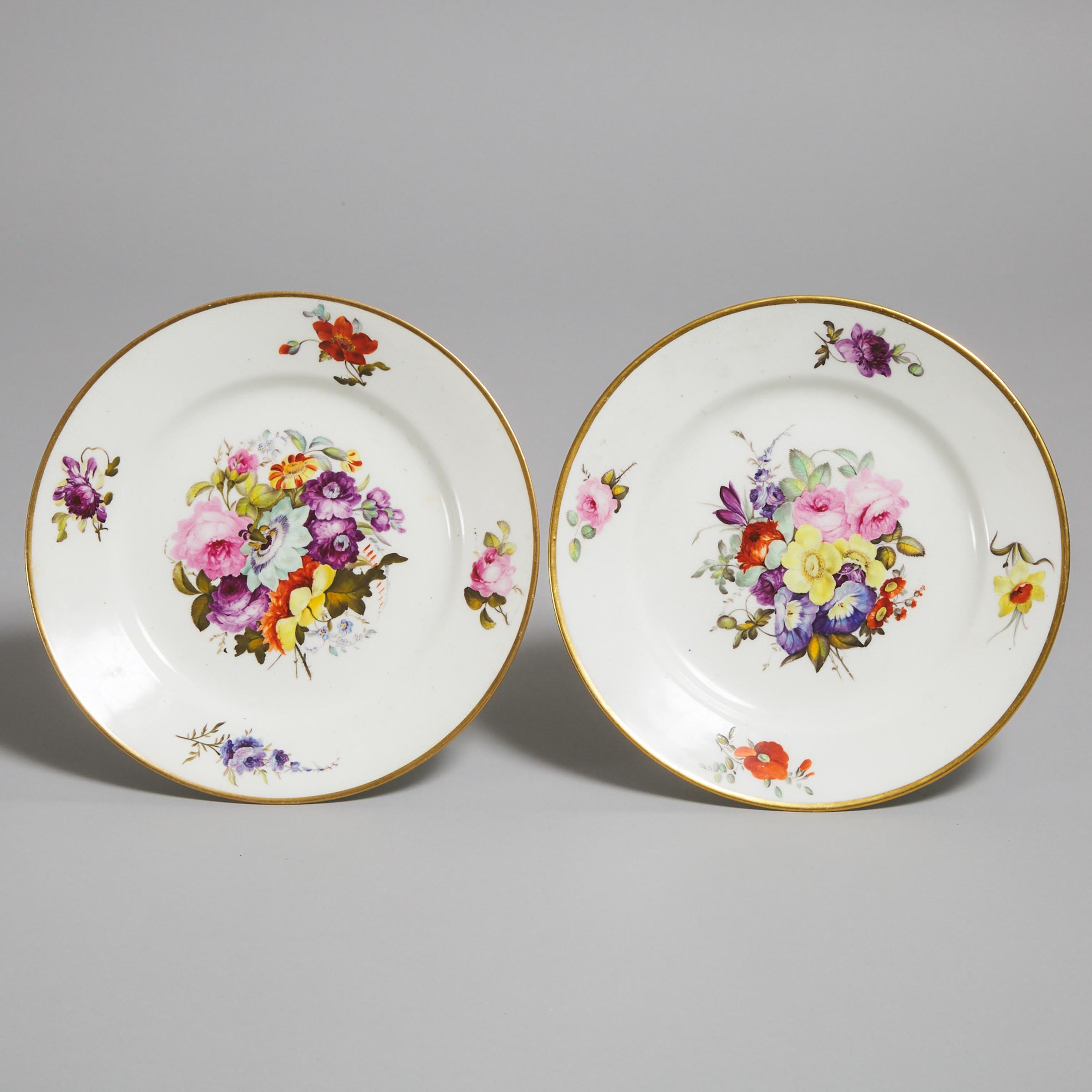 Pair of Derby Flower-Painted Plates, c.1820