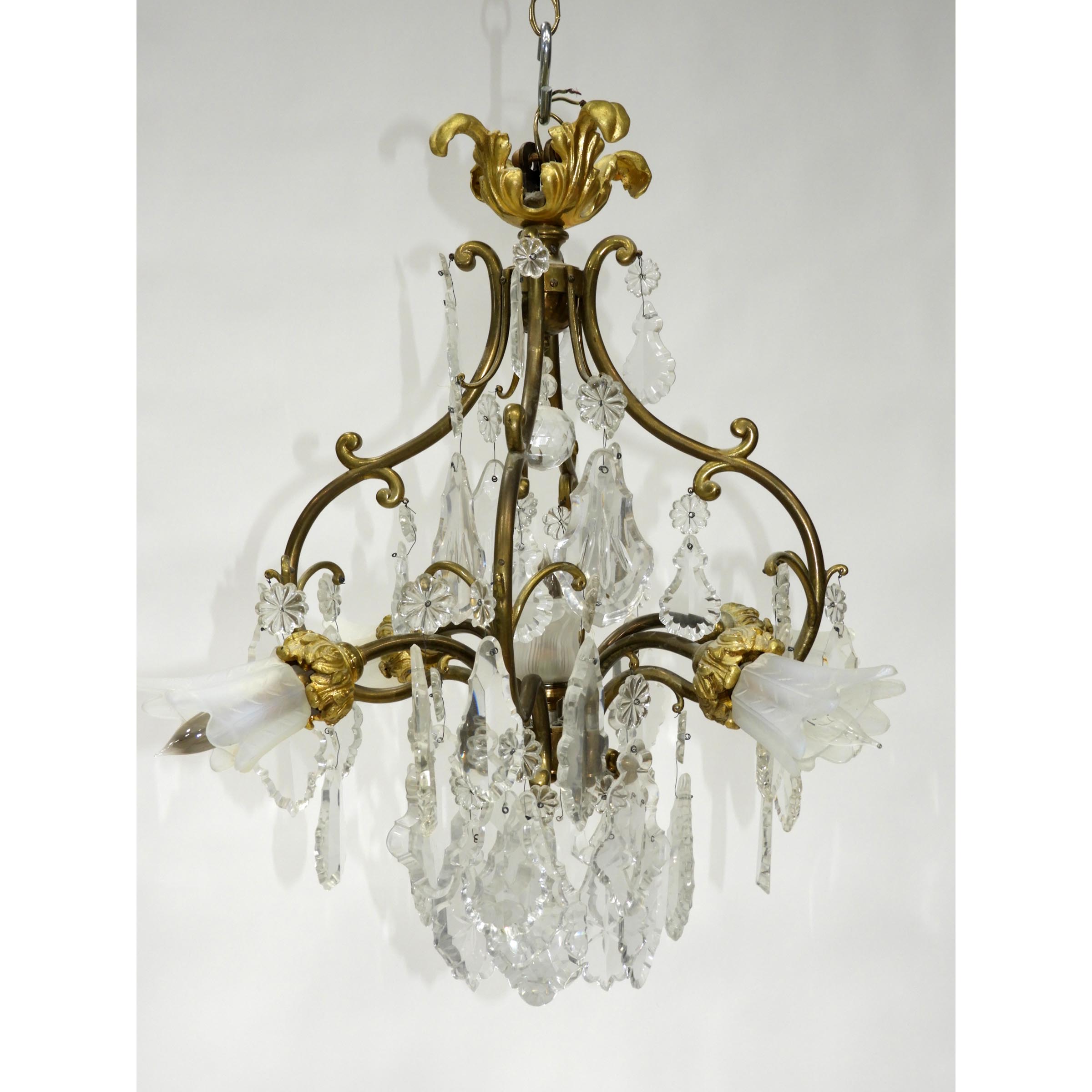 French Gilt Bronze and Cut Glass Five Light Chandelier
