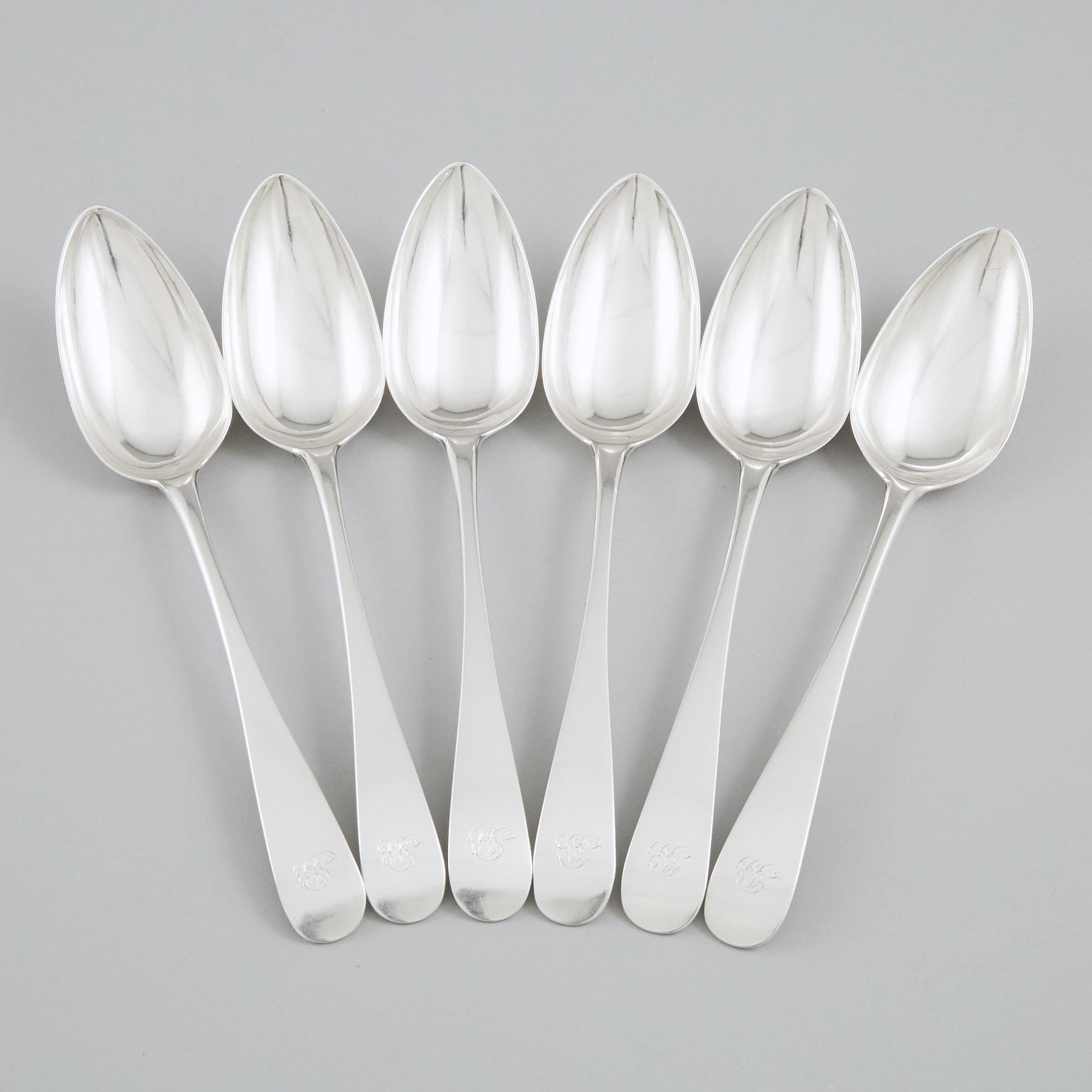 Six George III Scottish Silver Old English Pattern Table Spoons, William & Patrick Cunningham, Edinburgh, 1804