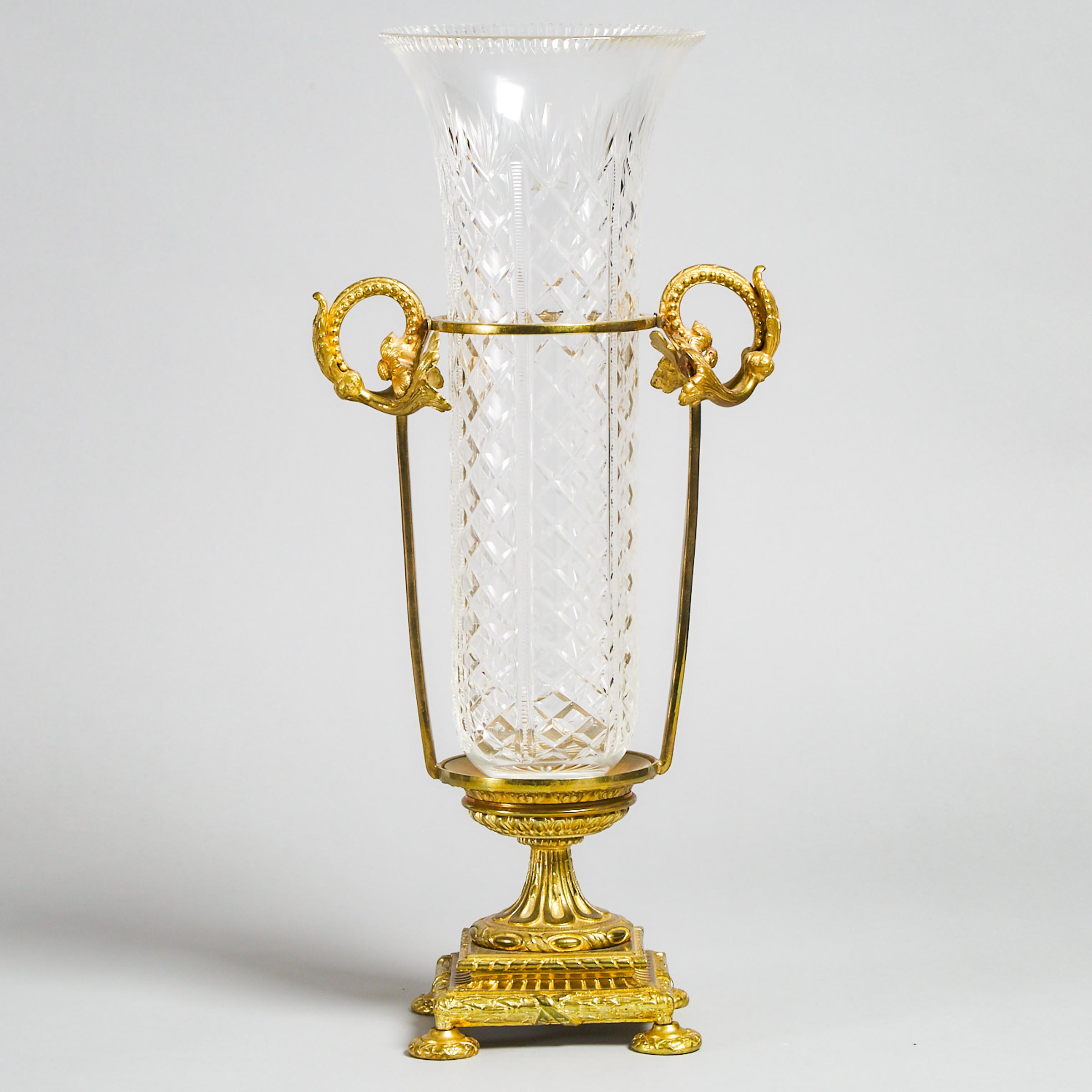 Austrian Gilt Bronze Mounted Cut Glass Vase, early-mid 20th century