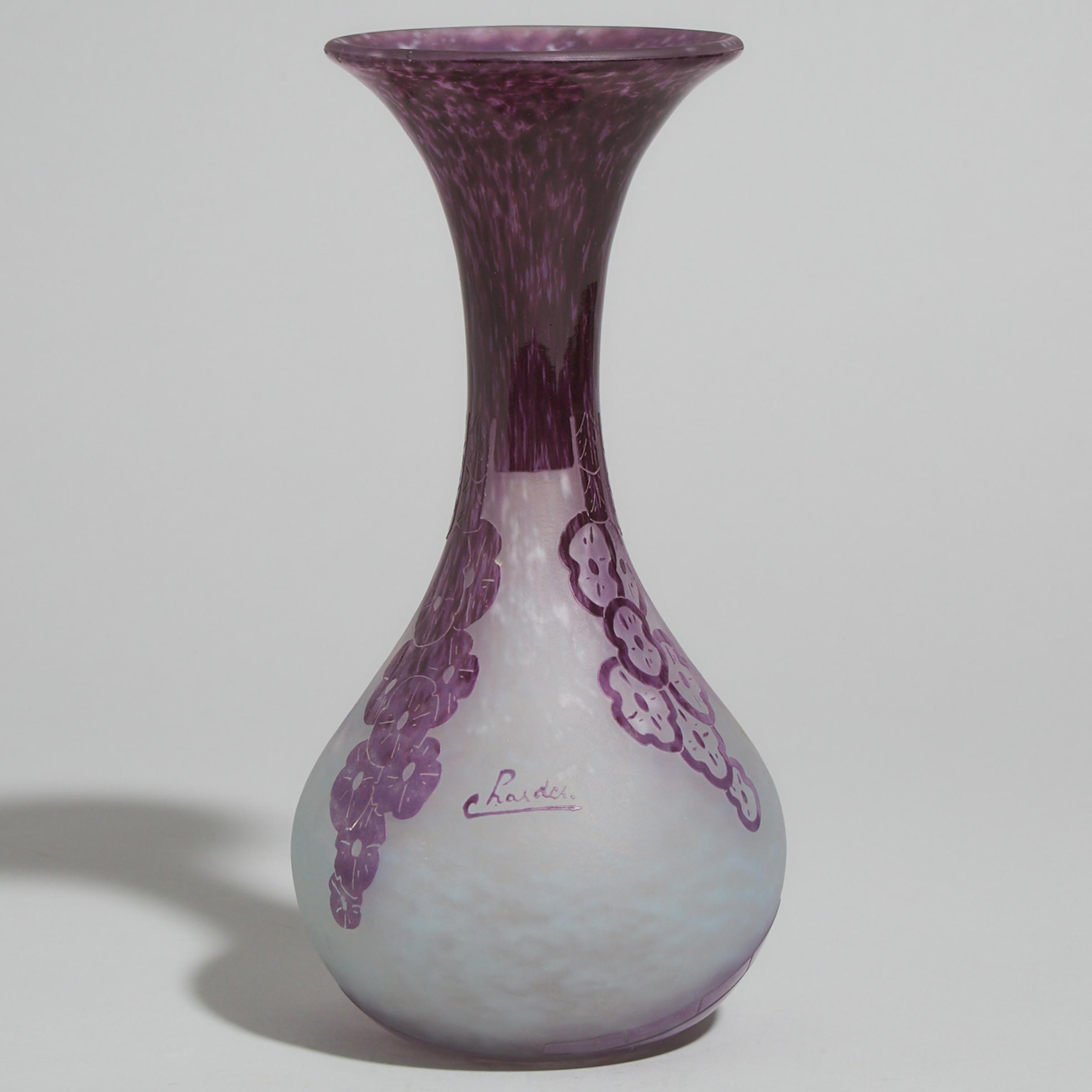 Charder Le Verre Français 'Lavande' Cameo Glass Vase, for Stewart & Co., New York, c.1927