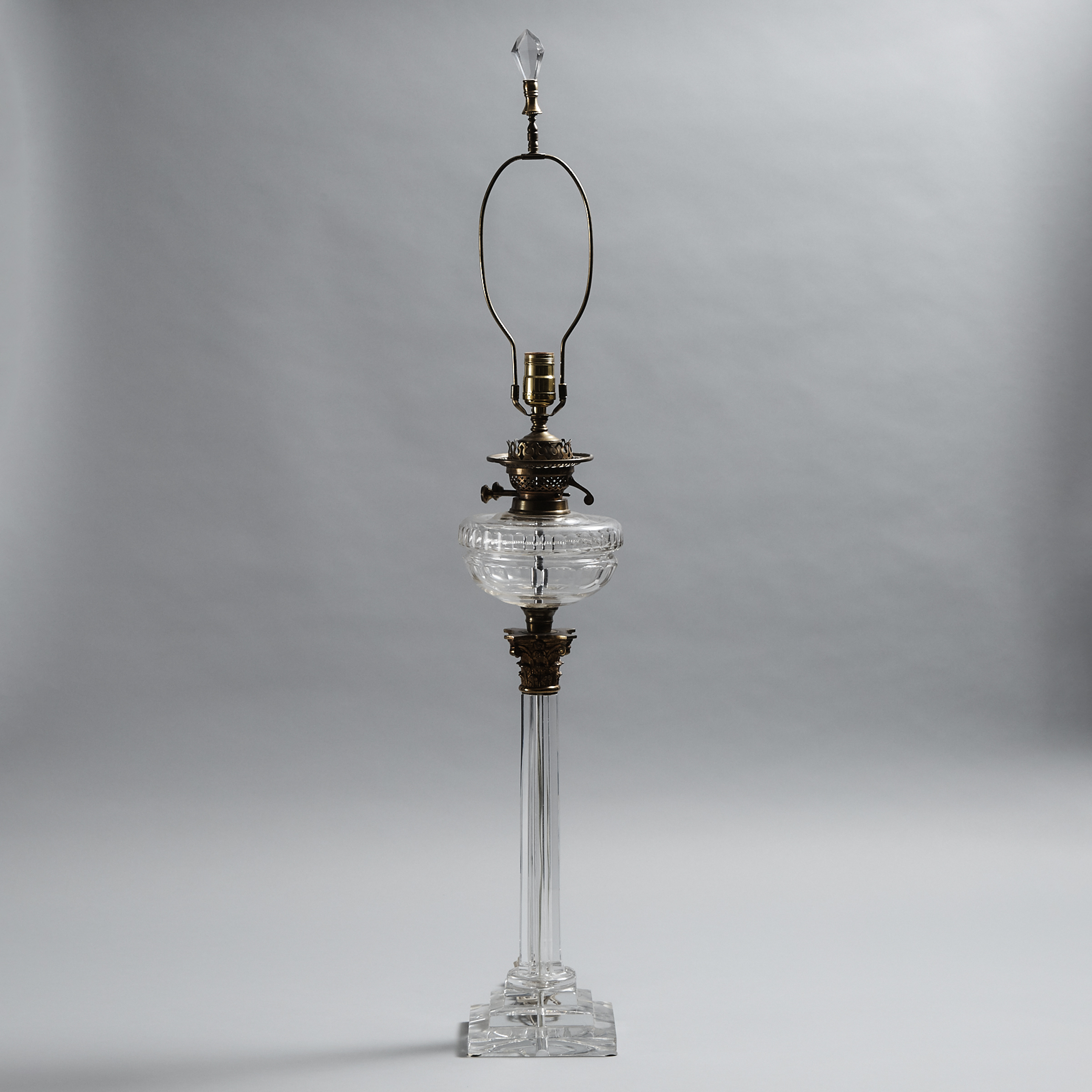 English Cut Glass Column Form Table Lamp, c.1900