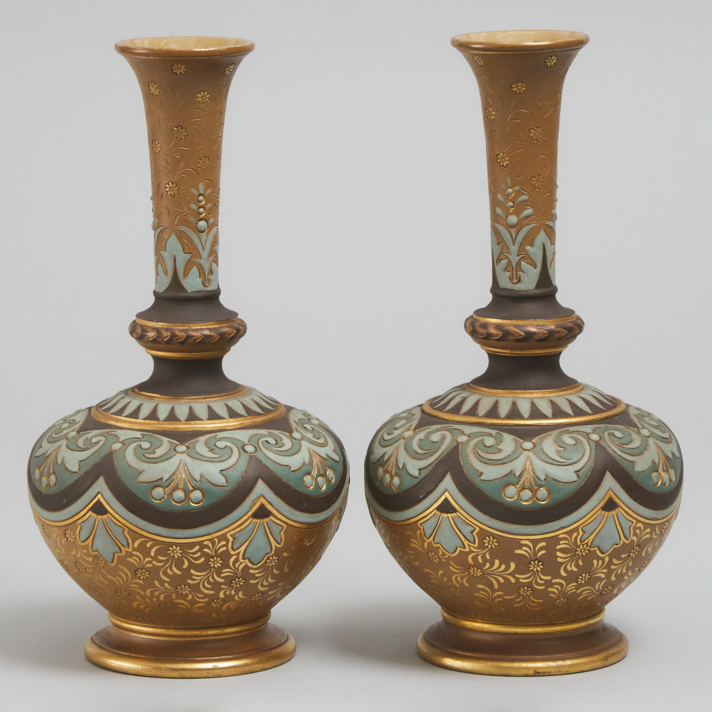 Pair of Doulton Lambeth Silicon Vases, Edith Rogers, 1885
