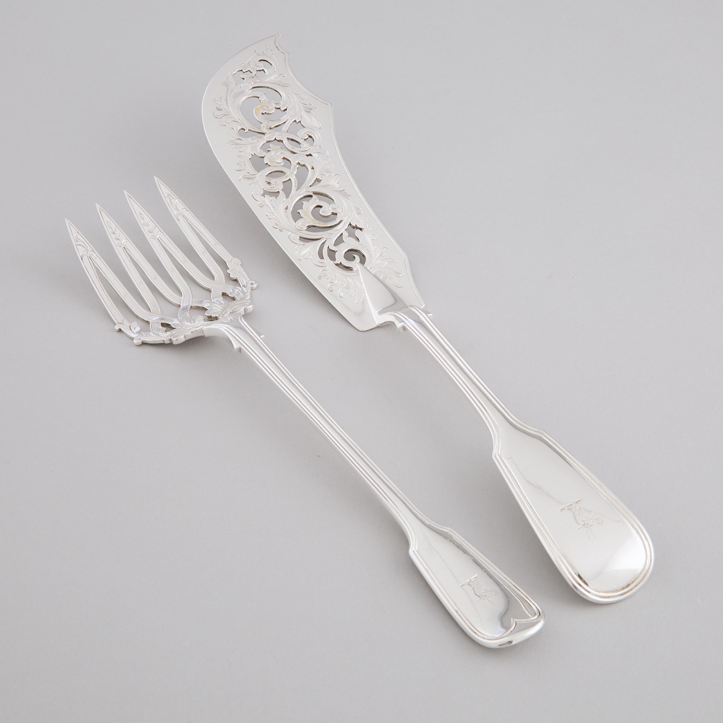 Pair of Victorian Silver Fiddle and Thread Pattern Fish Servers, George Adams, London, 1849/50