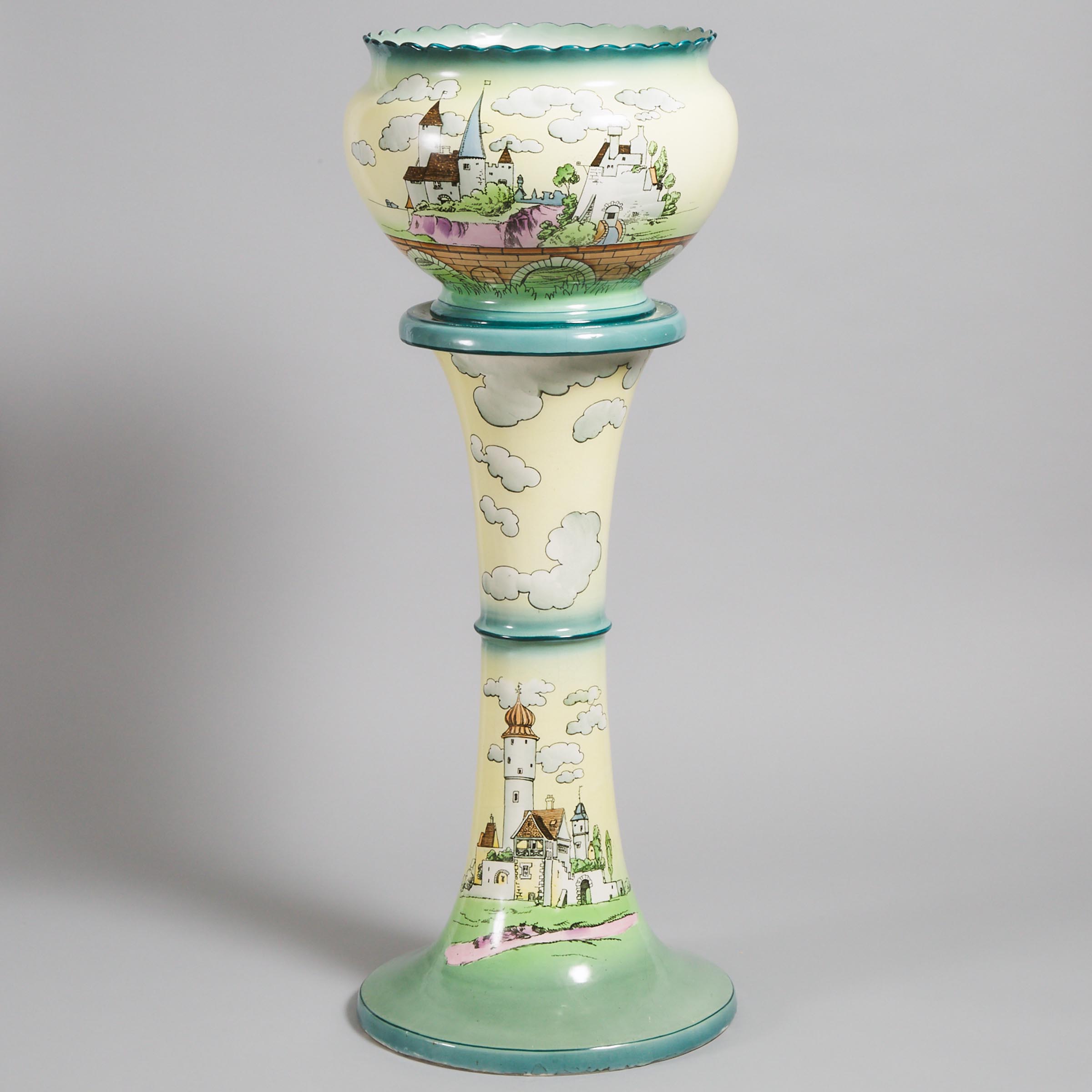 English Earthenware 'Storybook' Jardinière on Stand, c.1920