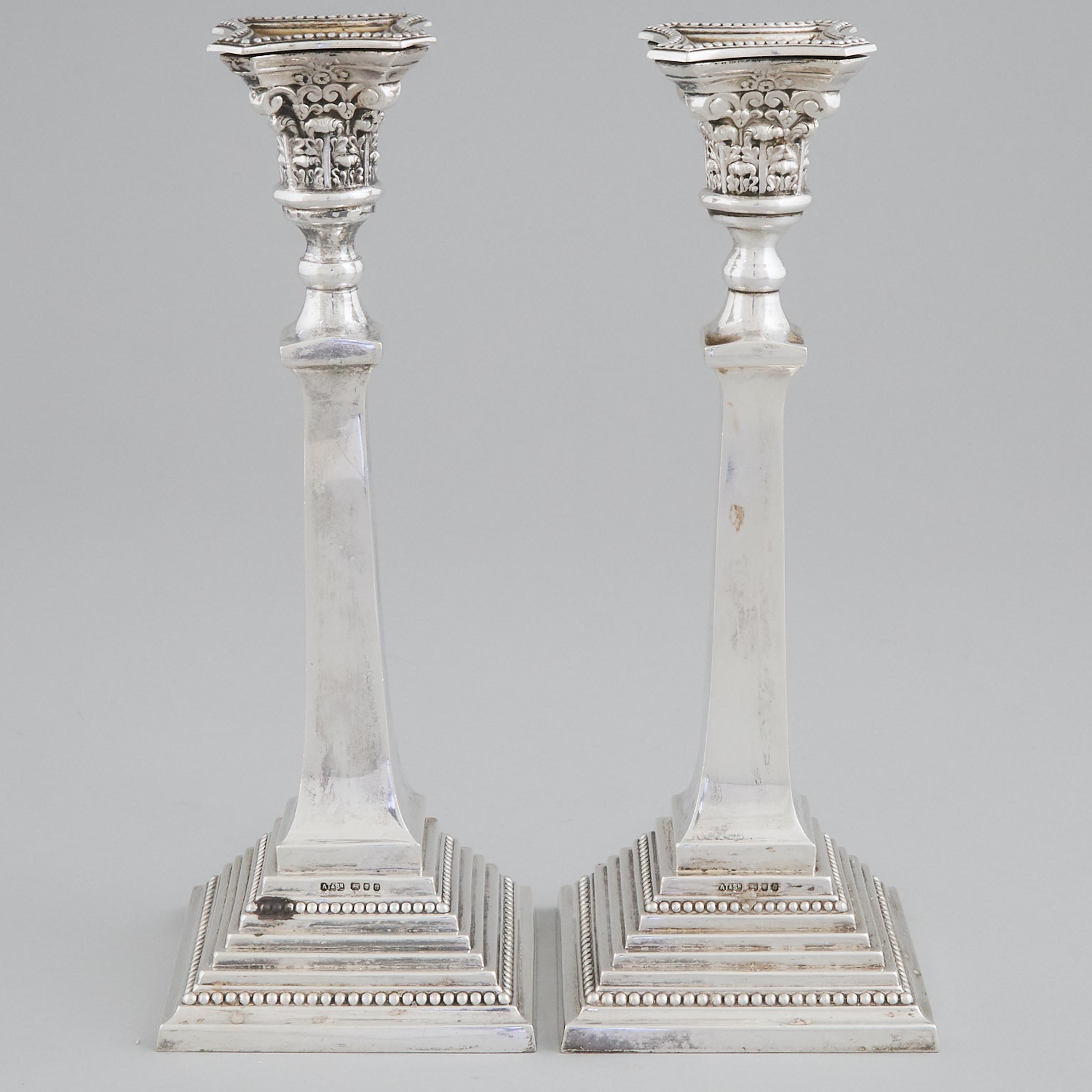 Pair of English Silver Table Candlesticks, probably A. Taite & Sons, London, 1960