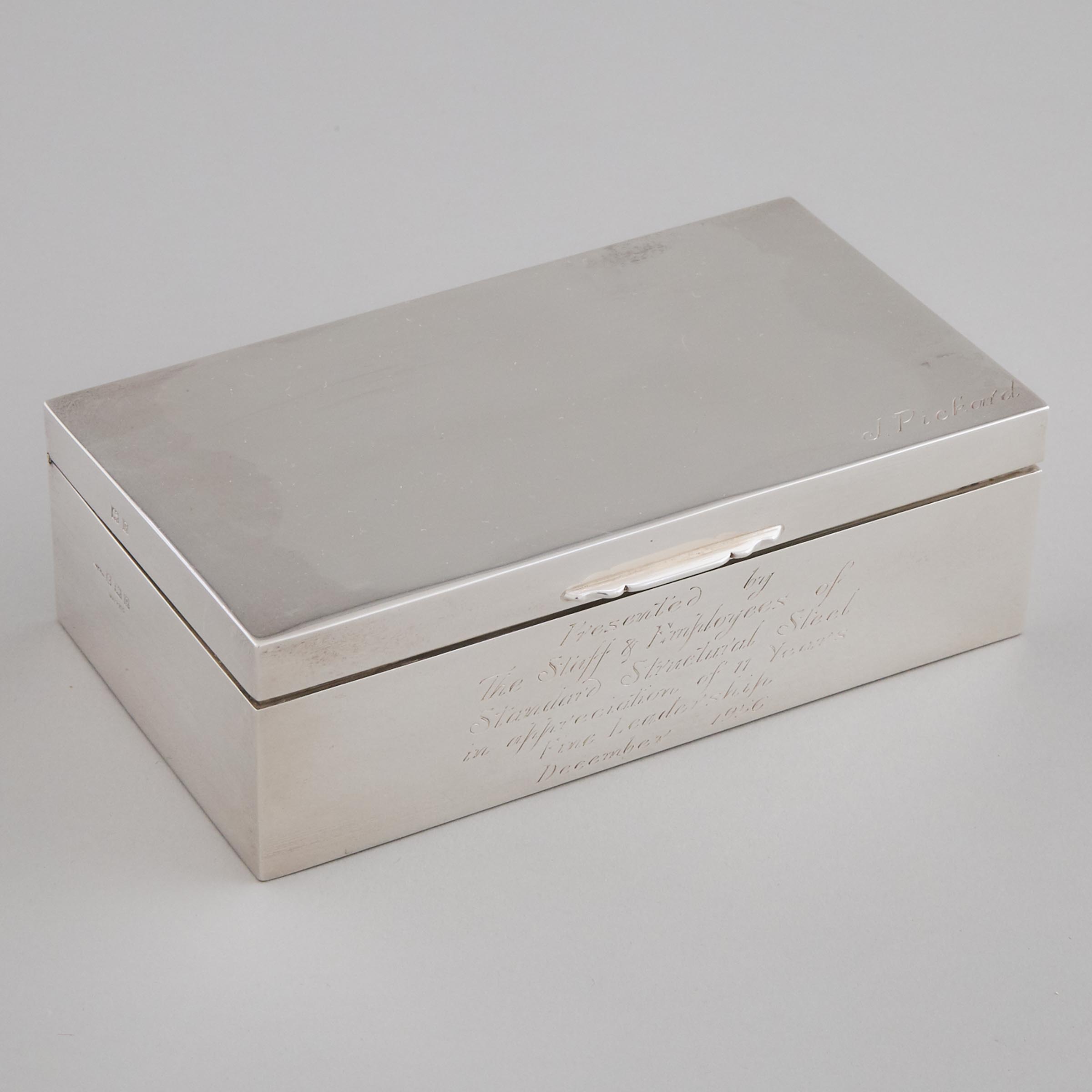 English Silver Rectangular Cigarette Box, J.T. Deeley Ltd., Birmingham, 1956