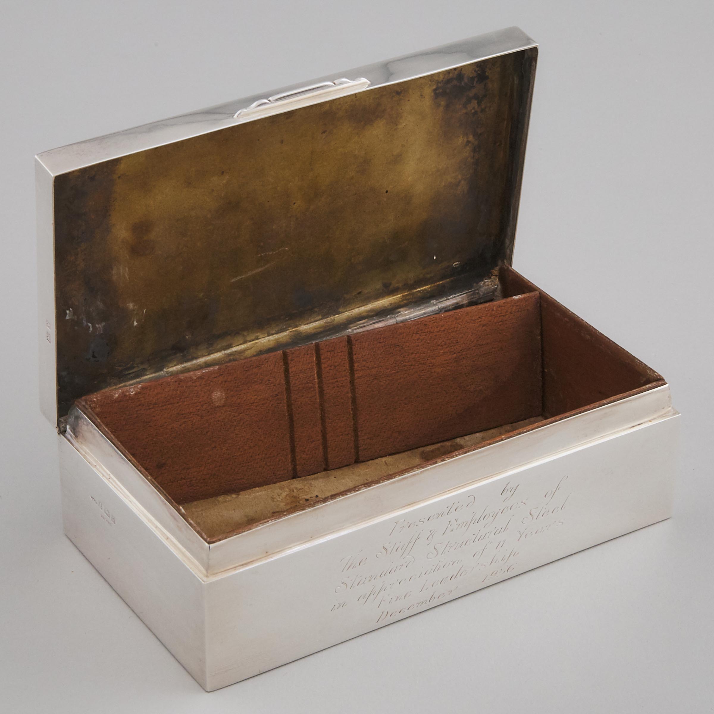 English Silver Rectangular Cigarette Box, J.T. Deeley Ltd., Birmingham, 1956