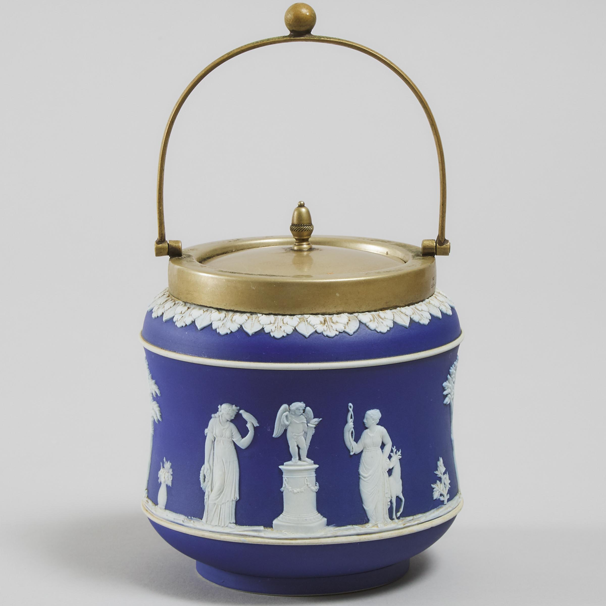 Wedgwood Blue Jasper-Dip Biscuit Barrel, late 19th century