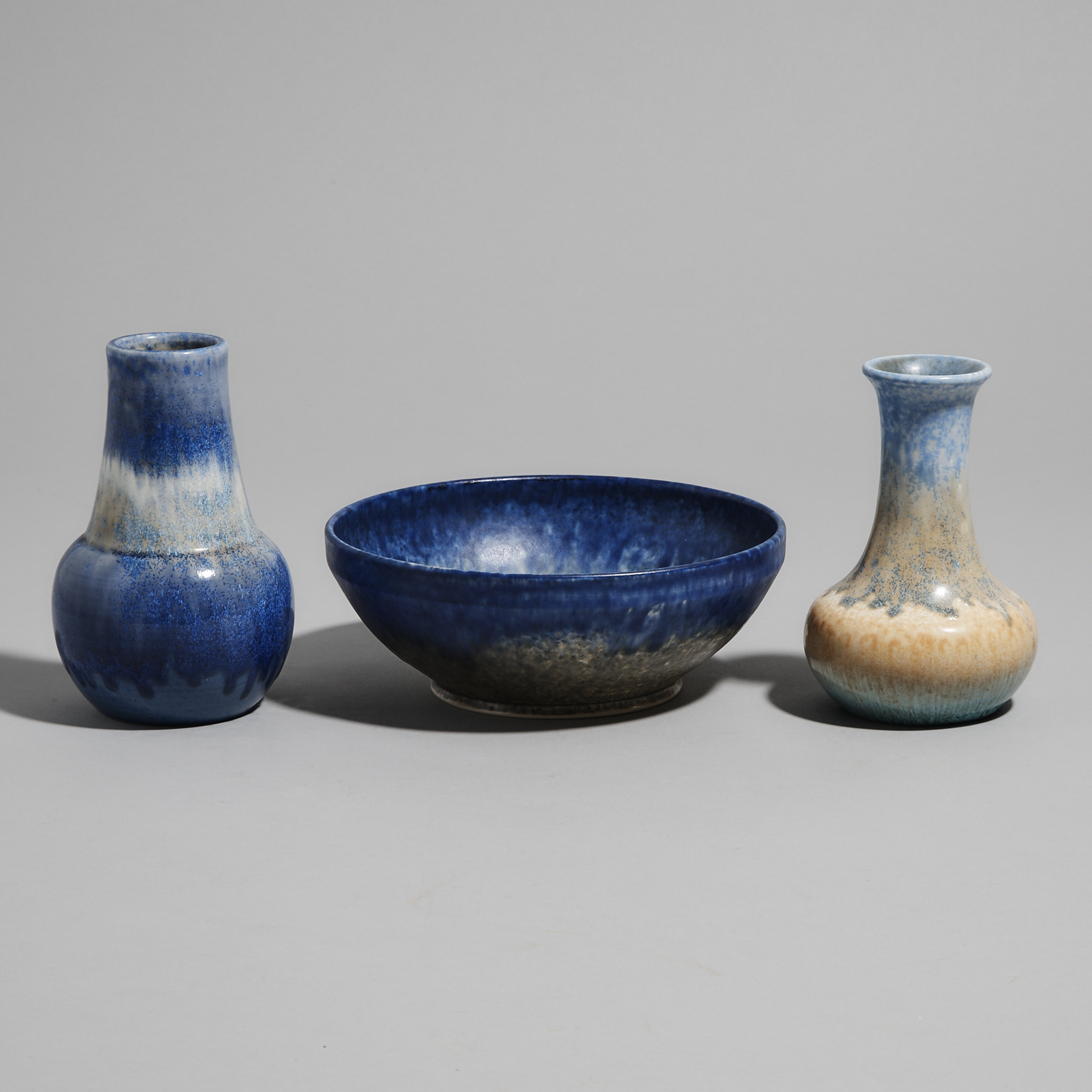 Two Ruskin Mottled Glazed Vases and a Bowl, 1930/31