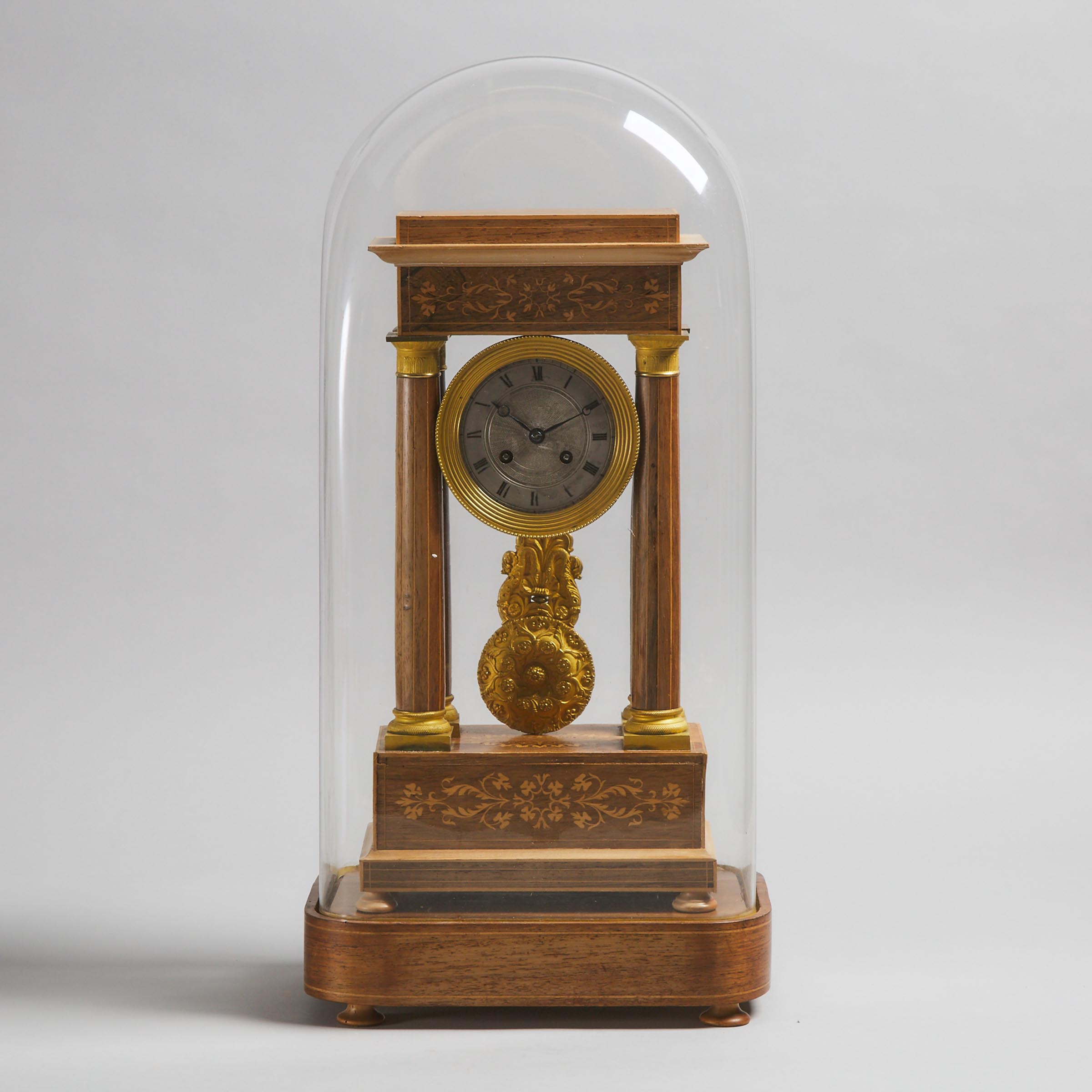 French Inlaid and Ormolu Mounted Rosewood Portico Clock, c.1840