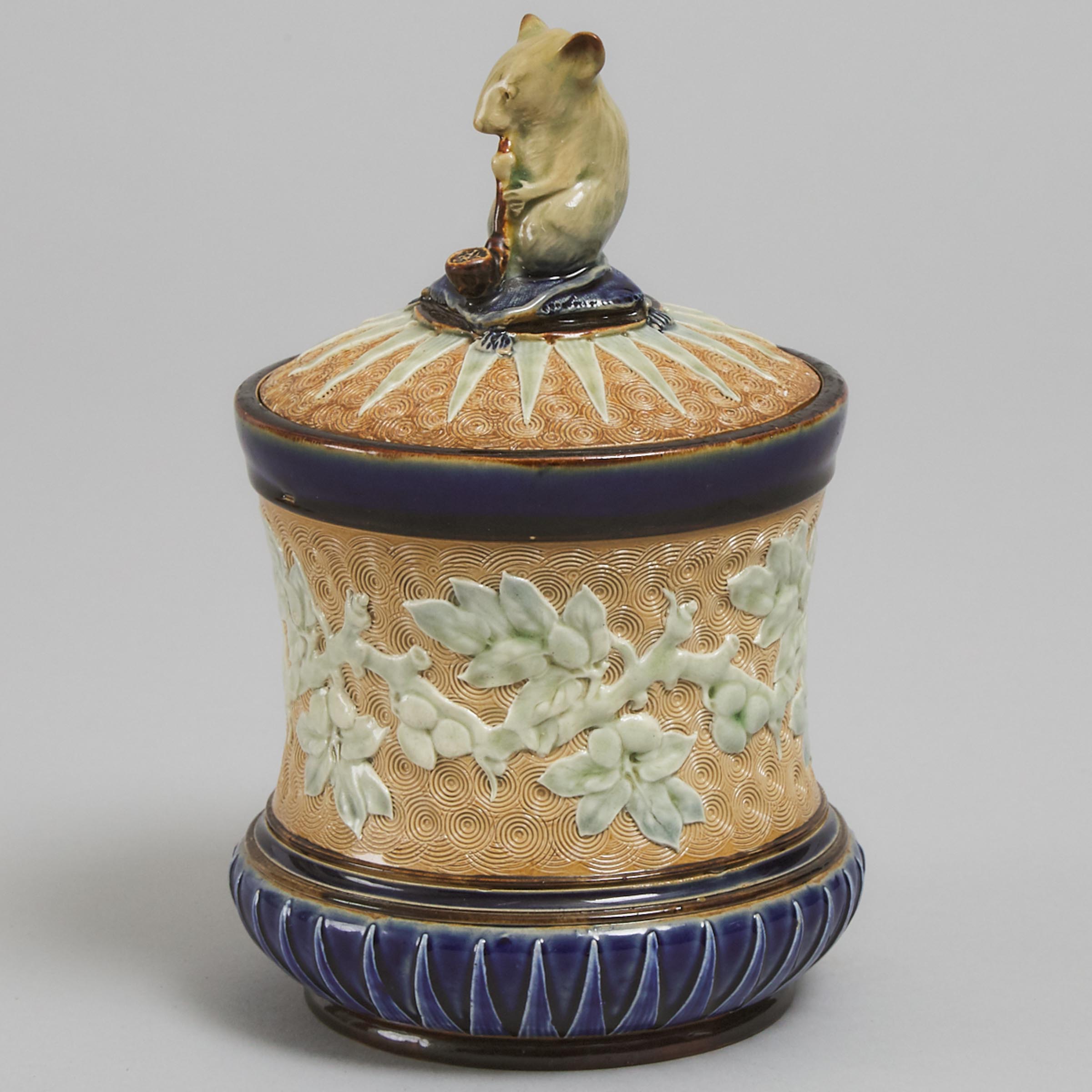 Doulton Lambeth Stoneware Covered Tobacco Jar, George Tinworth, c.1885