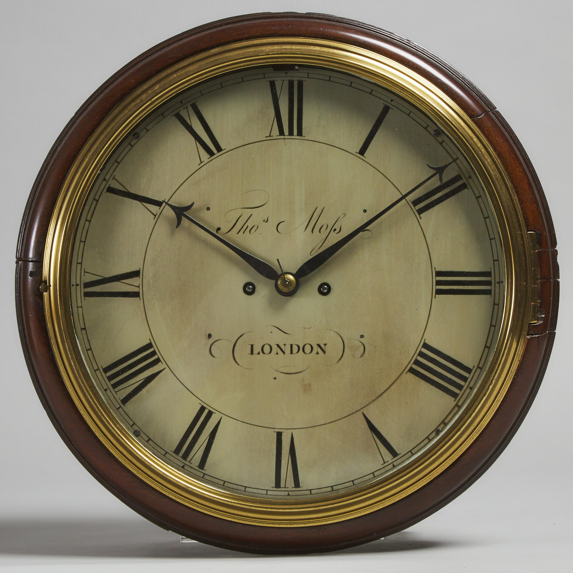 English Mahogany Dial Clock, Thomas Moss, London, late 18th/early 19th century