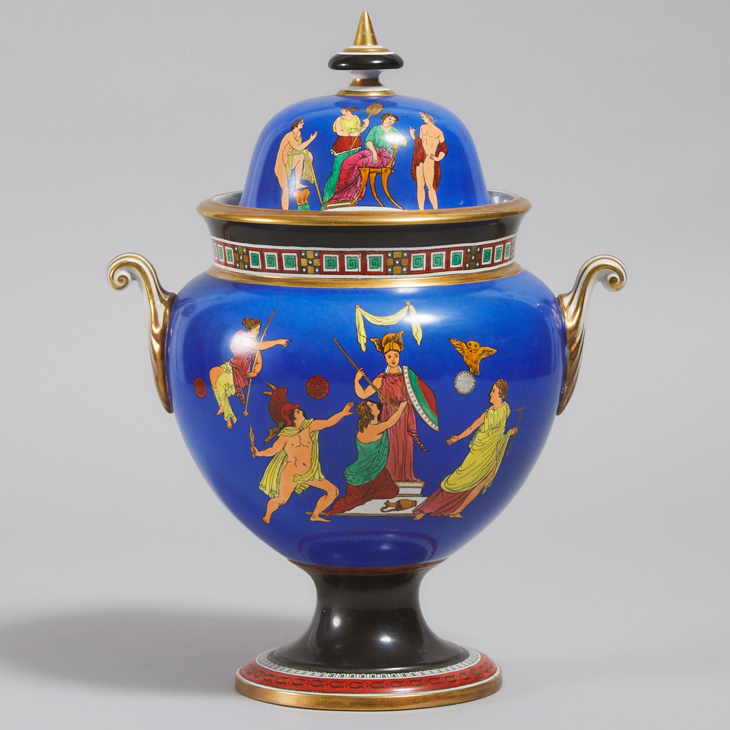Prattware Classical Figures Covered Vase, late 19th century