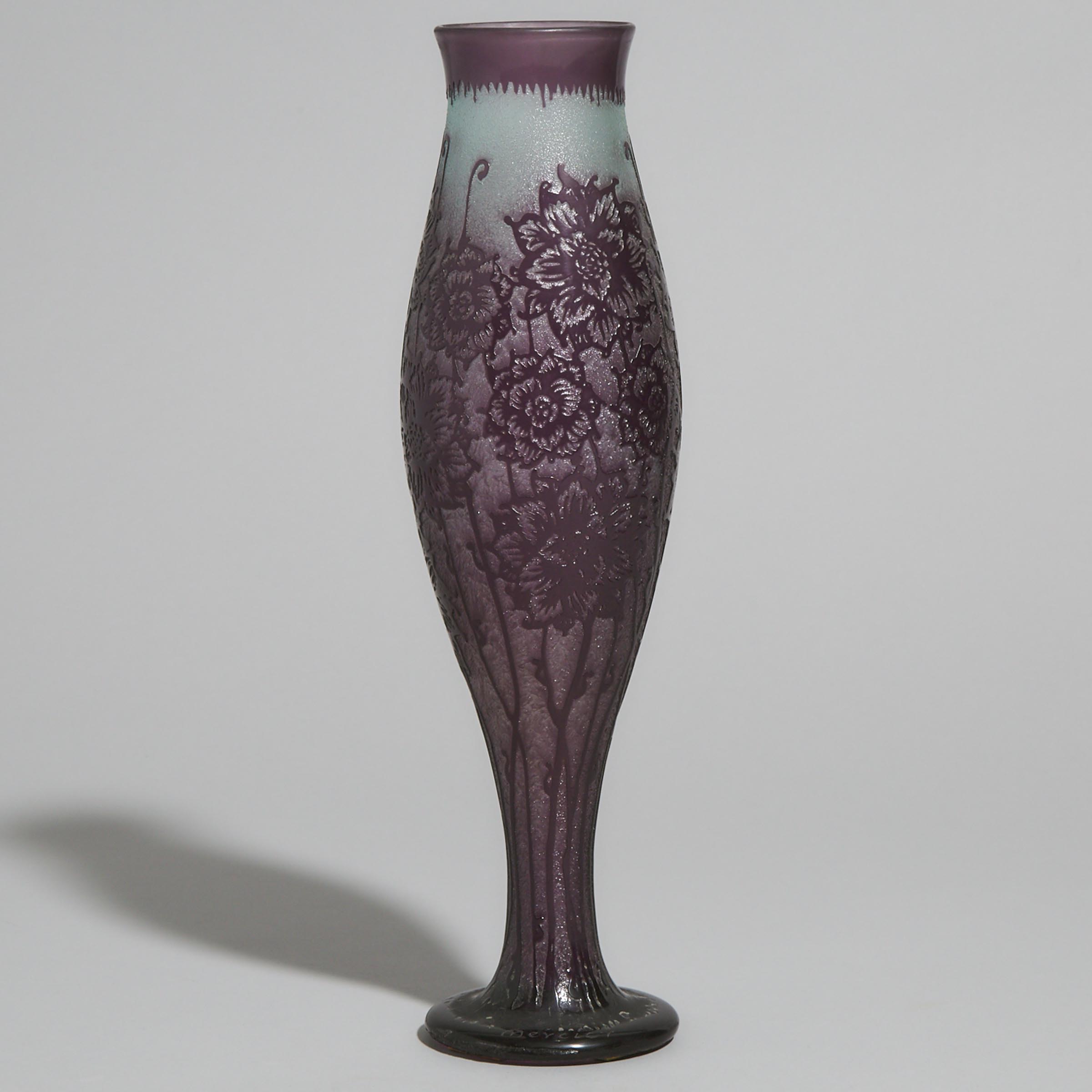 Henri Mercier Amethyst Cameo Glass Vase, 20th century
