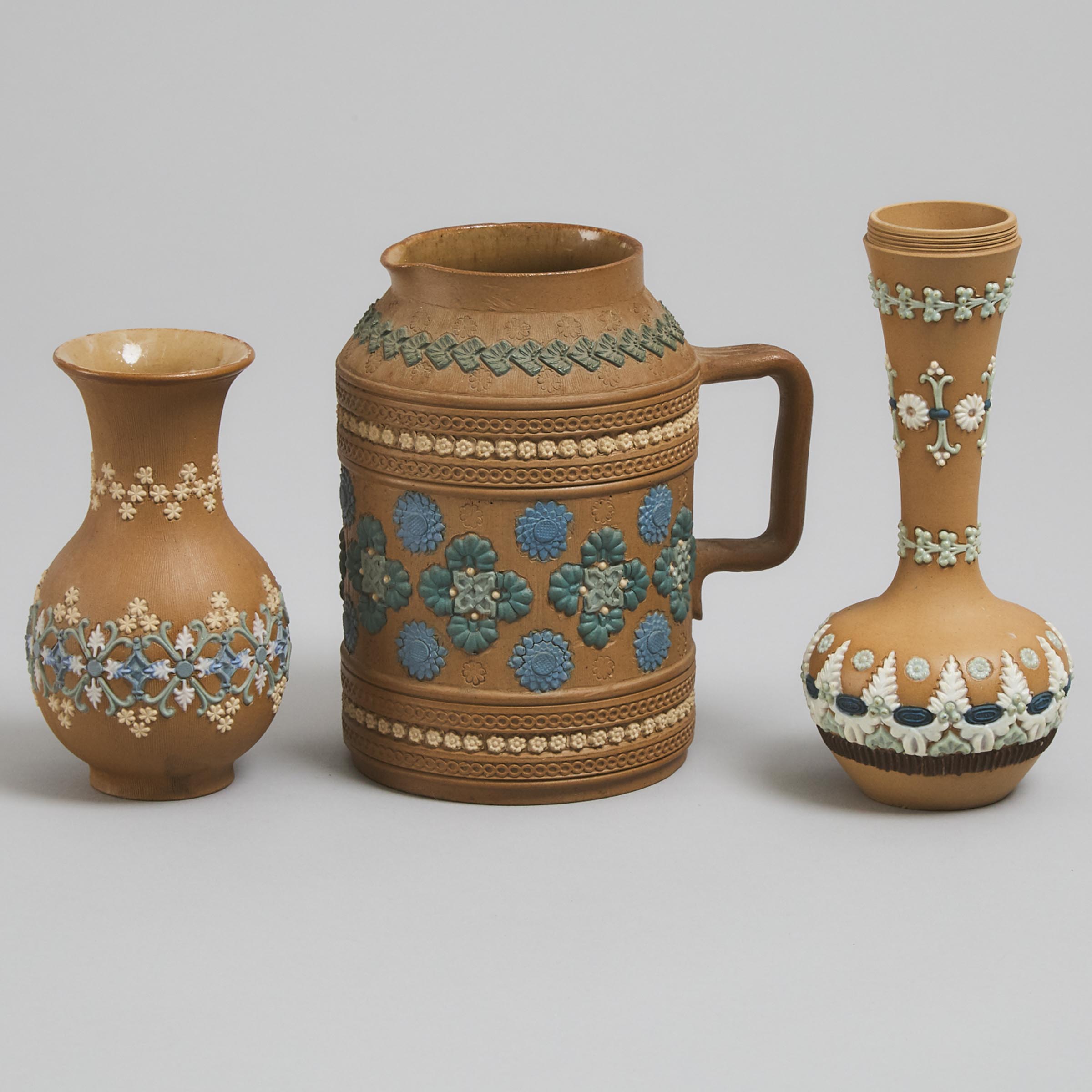 Two Doulton Lambeth Silicon Vases and a Jug, c.1880