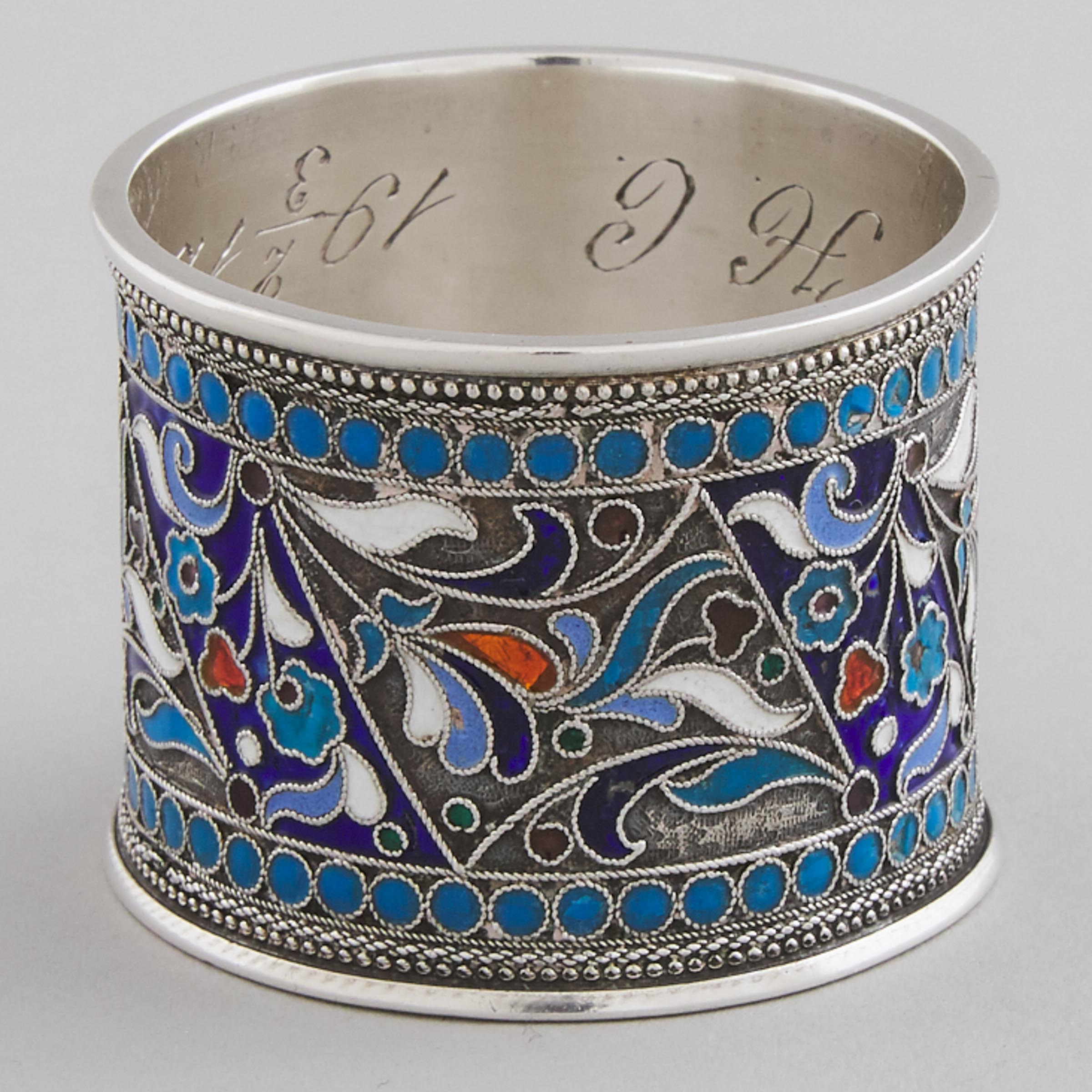 Russian Cloisonné Enameled Silver Napkin Ring, Moscow, c.1899-1908