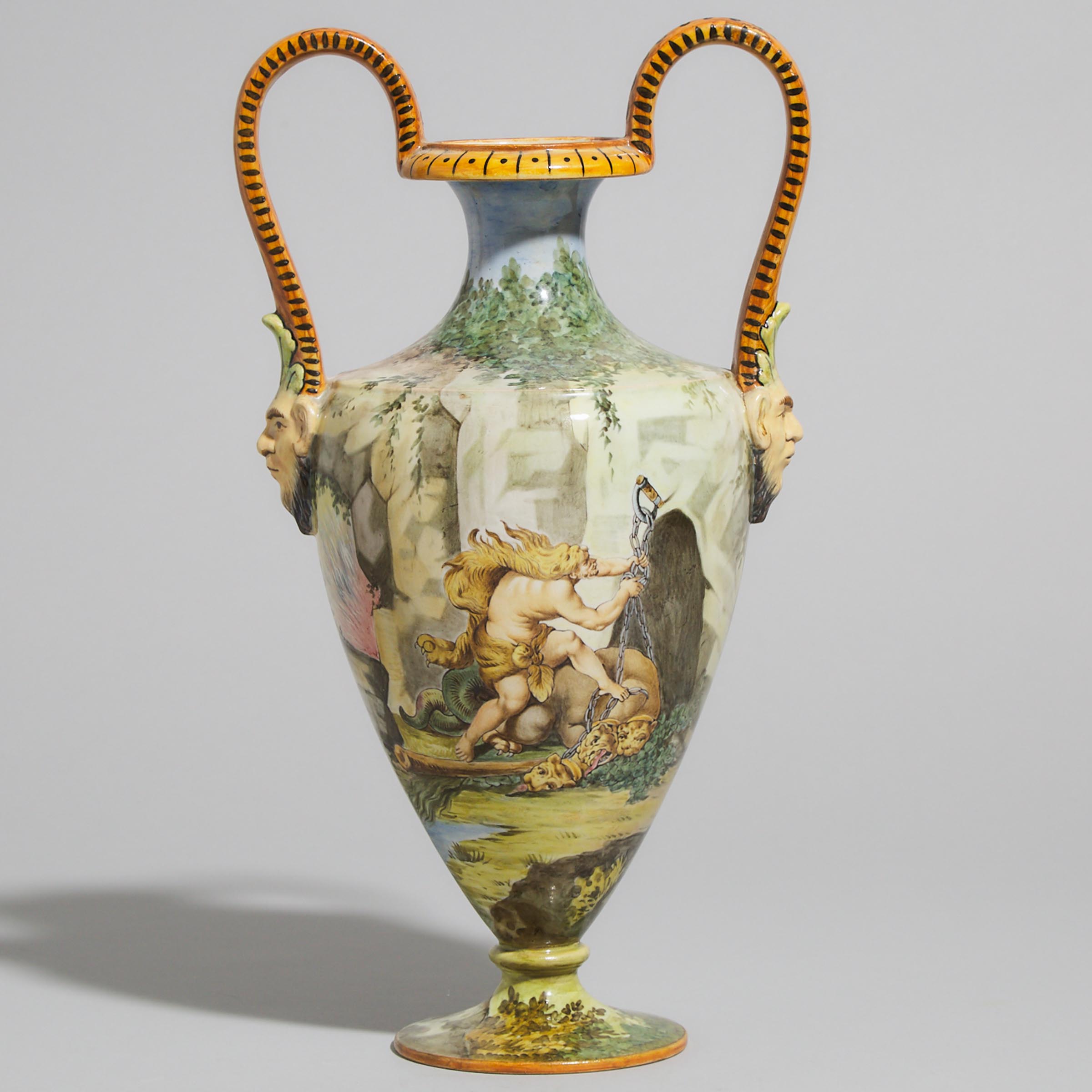 Ginori 'Hercules Chaining Cerberus' Two-Handled Vase, early 20th century