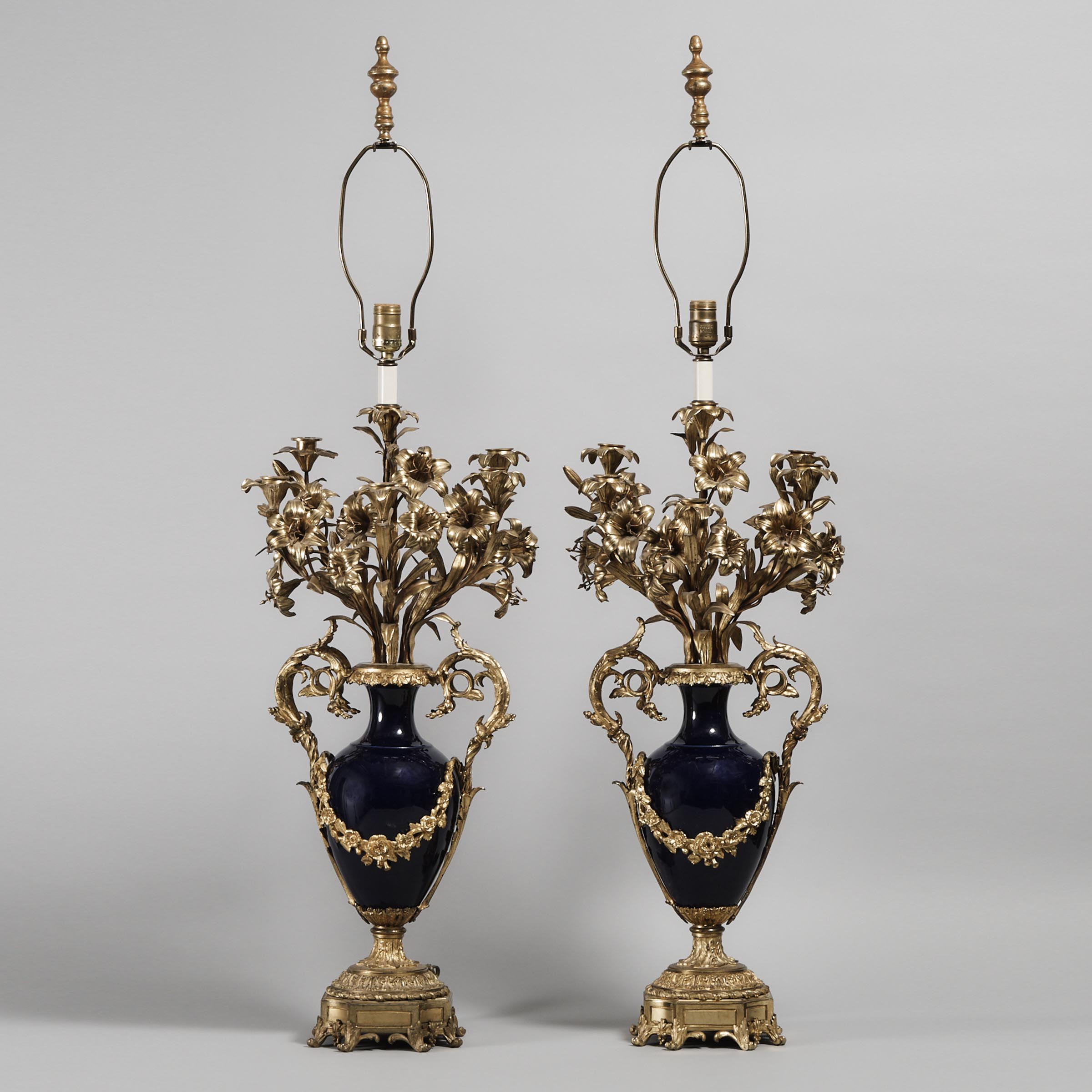 Pair of Large Napoleon III French Ormolu Mounted Porcelain Candelabra, late 19th century