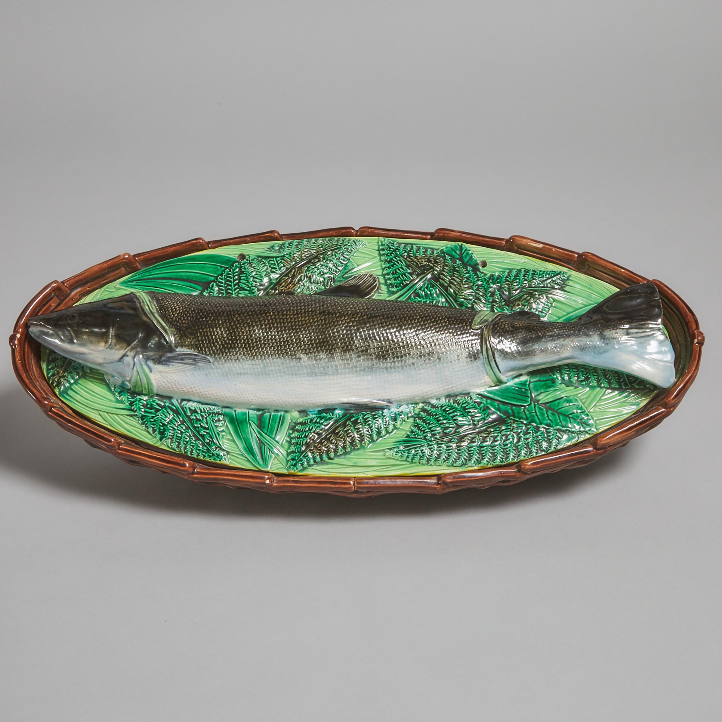 George Jones Majolica Oval Fish Dish and Cover, c.1875