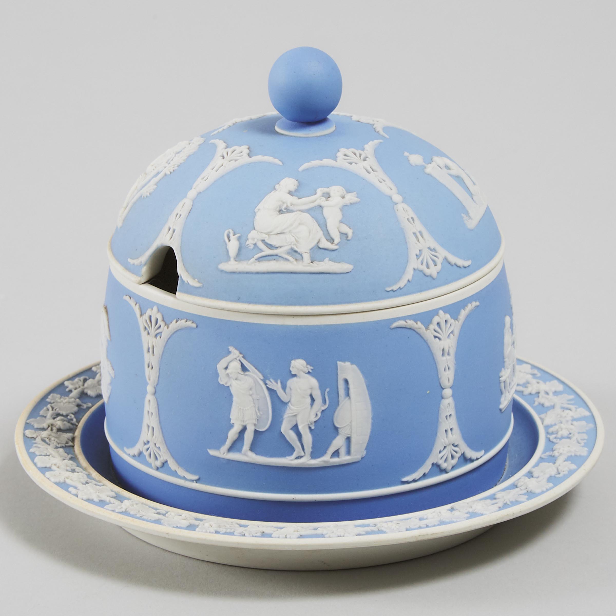 Wedgwood Blue Jasper-Dip Covered Honey Pot, late 19th century