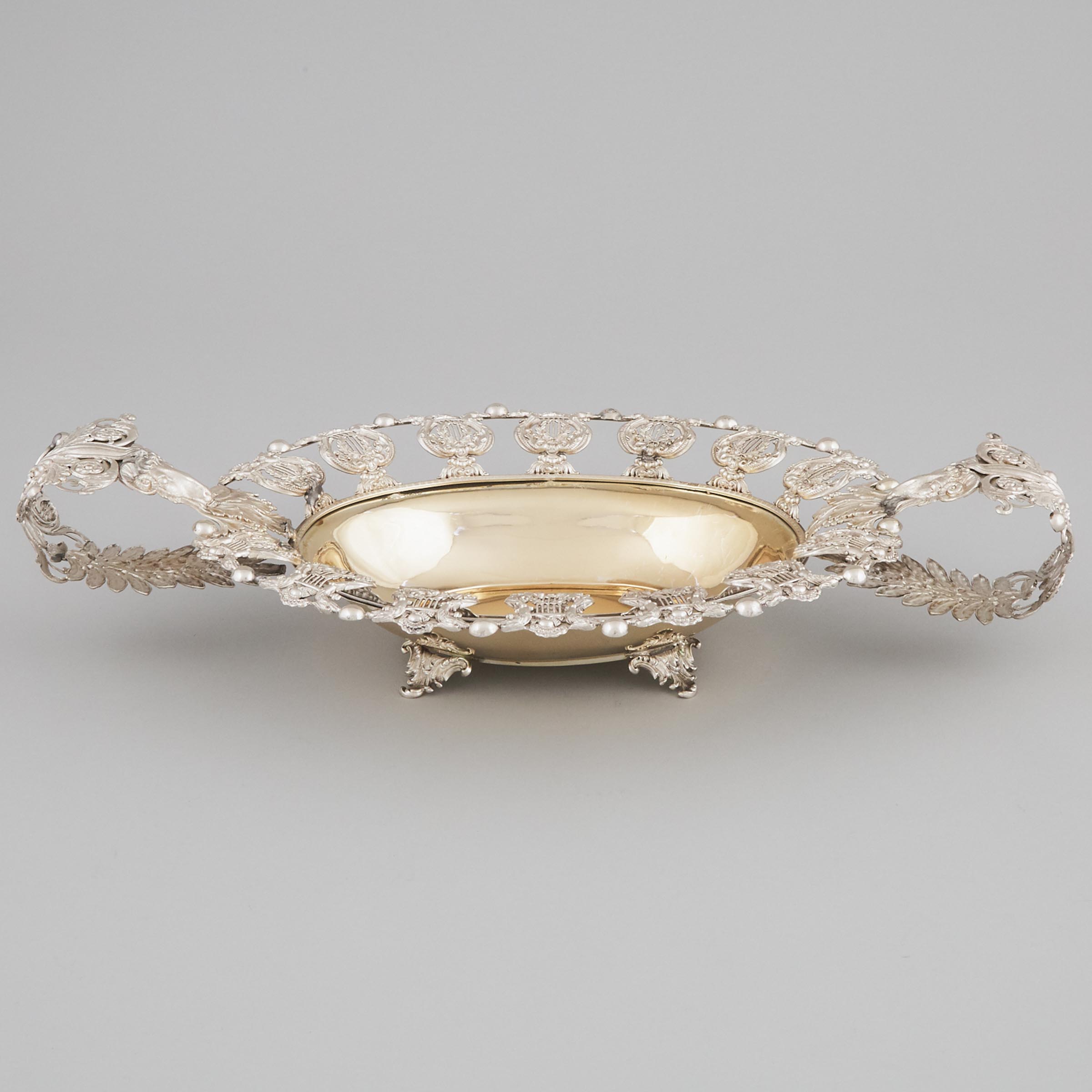 Austro-Hungarian Silver Parcel-Gilt Oval Two-Handled Basket, Vienna, 1839