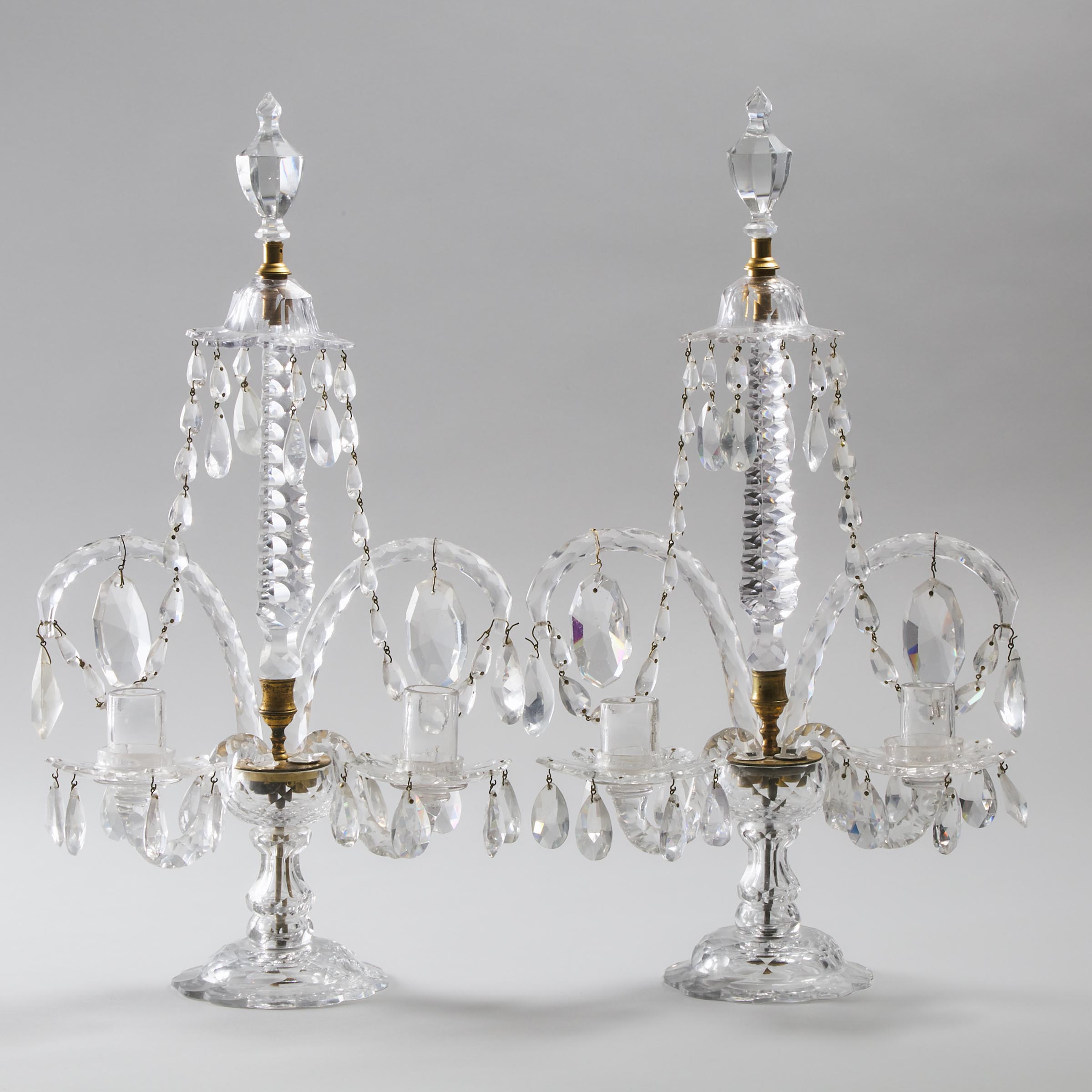 Pair of Anglo-Irish Cut Glass Two-Light Girandoles, early 19th century