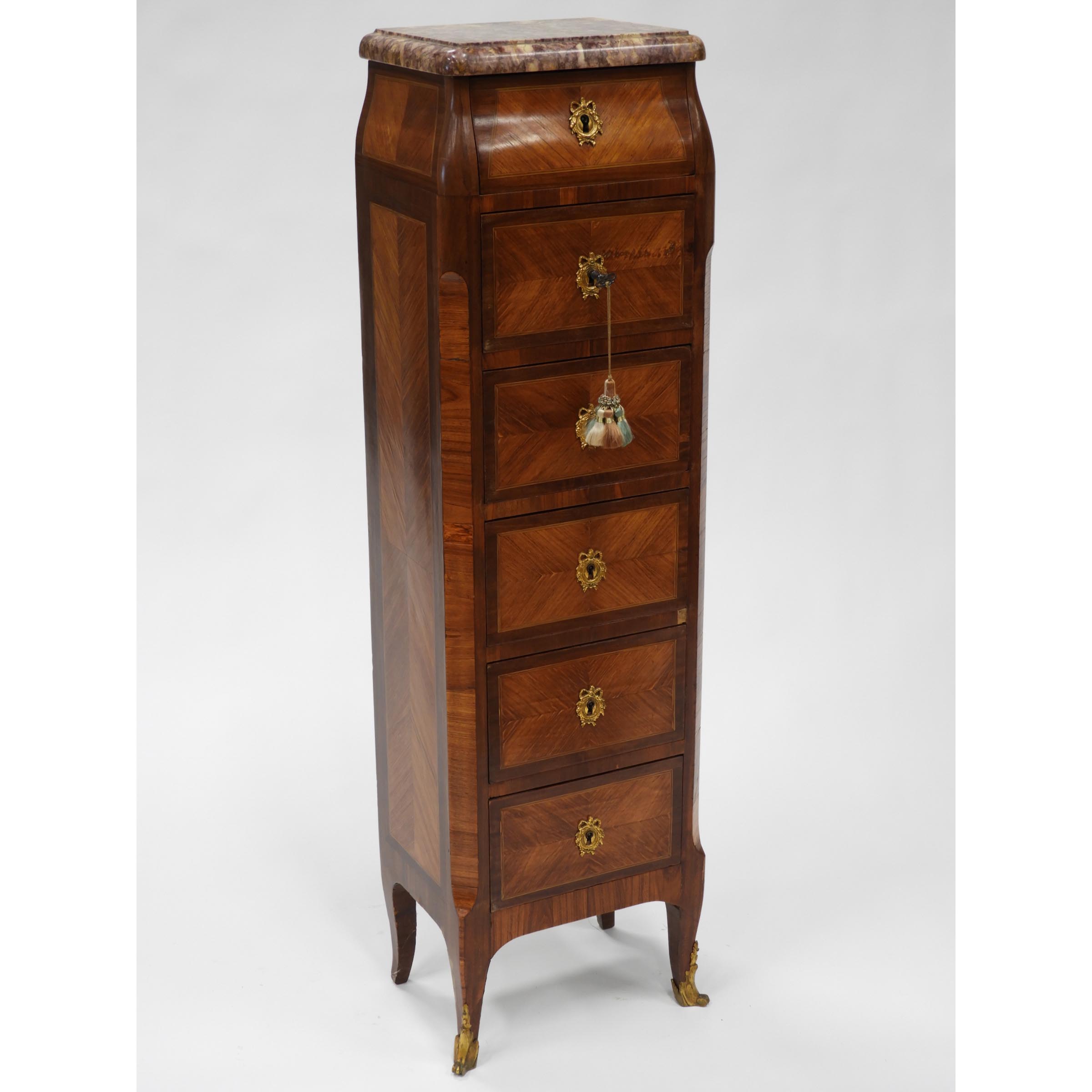 French Parquetry Six Drawer Chiffonière, c.1900