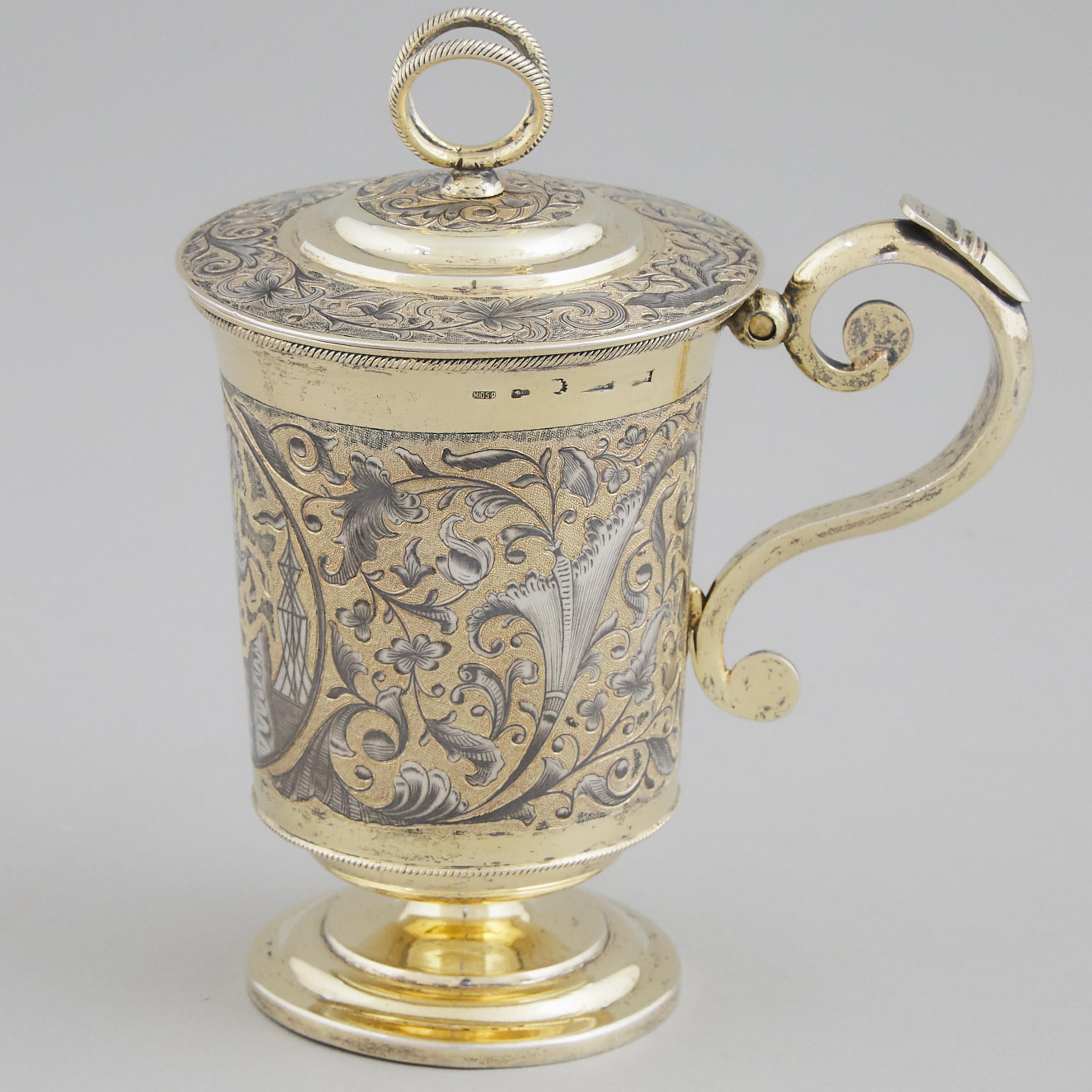 Russian Engraved and Nielloed Silver-Gilt Traveling Covered Cup, Moscow, 1840