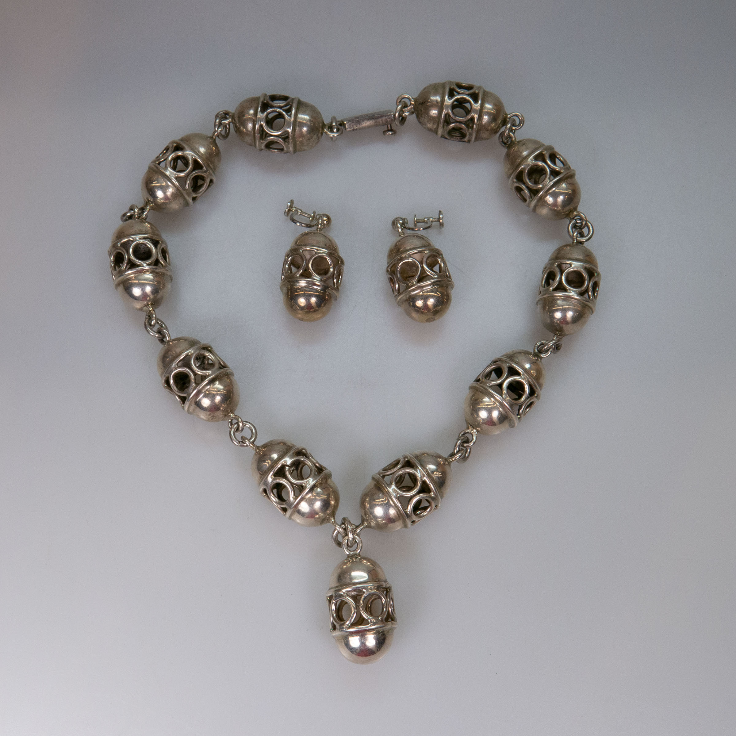 Mexican Sterling Silver Necklace And Earrings 