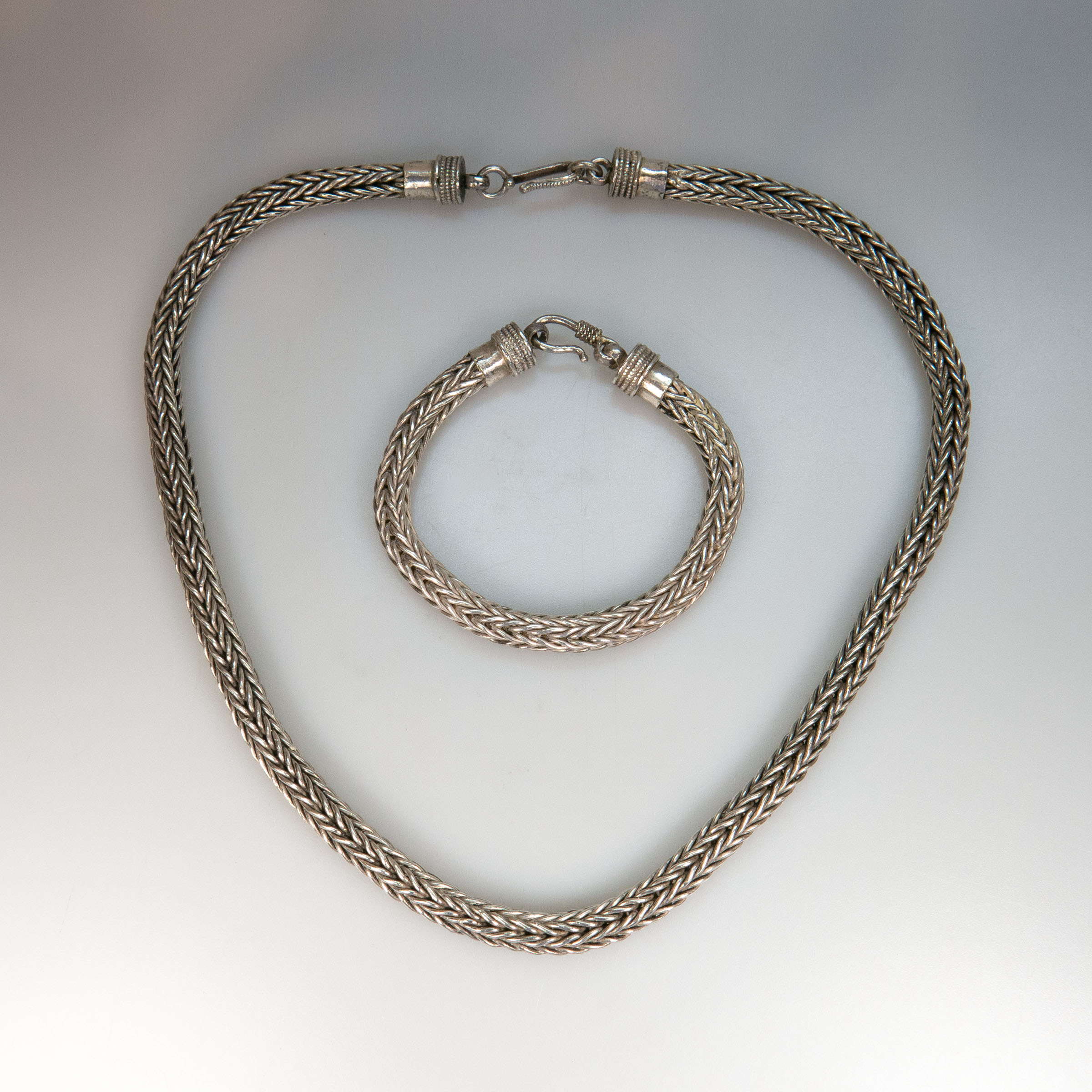 Silver Wheat Link Chain And Matching Bracelet