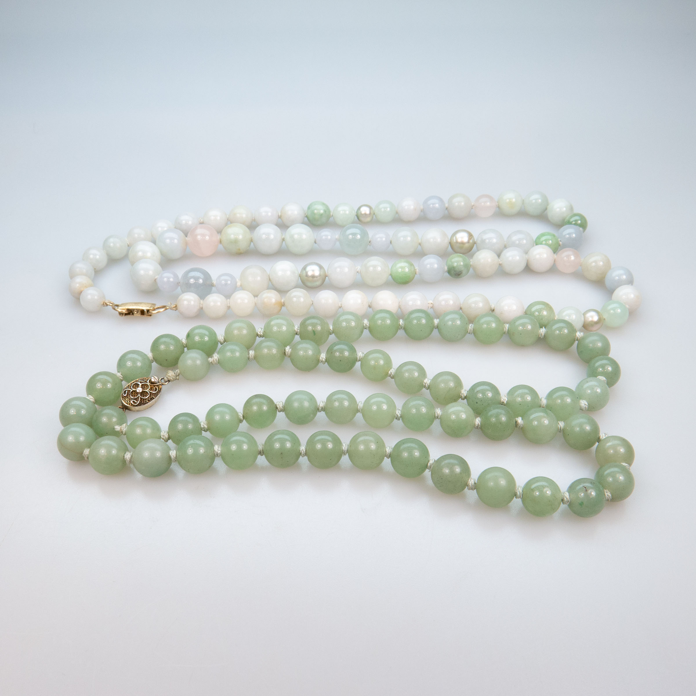 2 Single Strand Jade Bead Necklaces