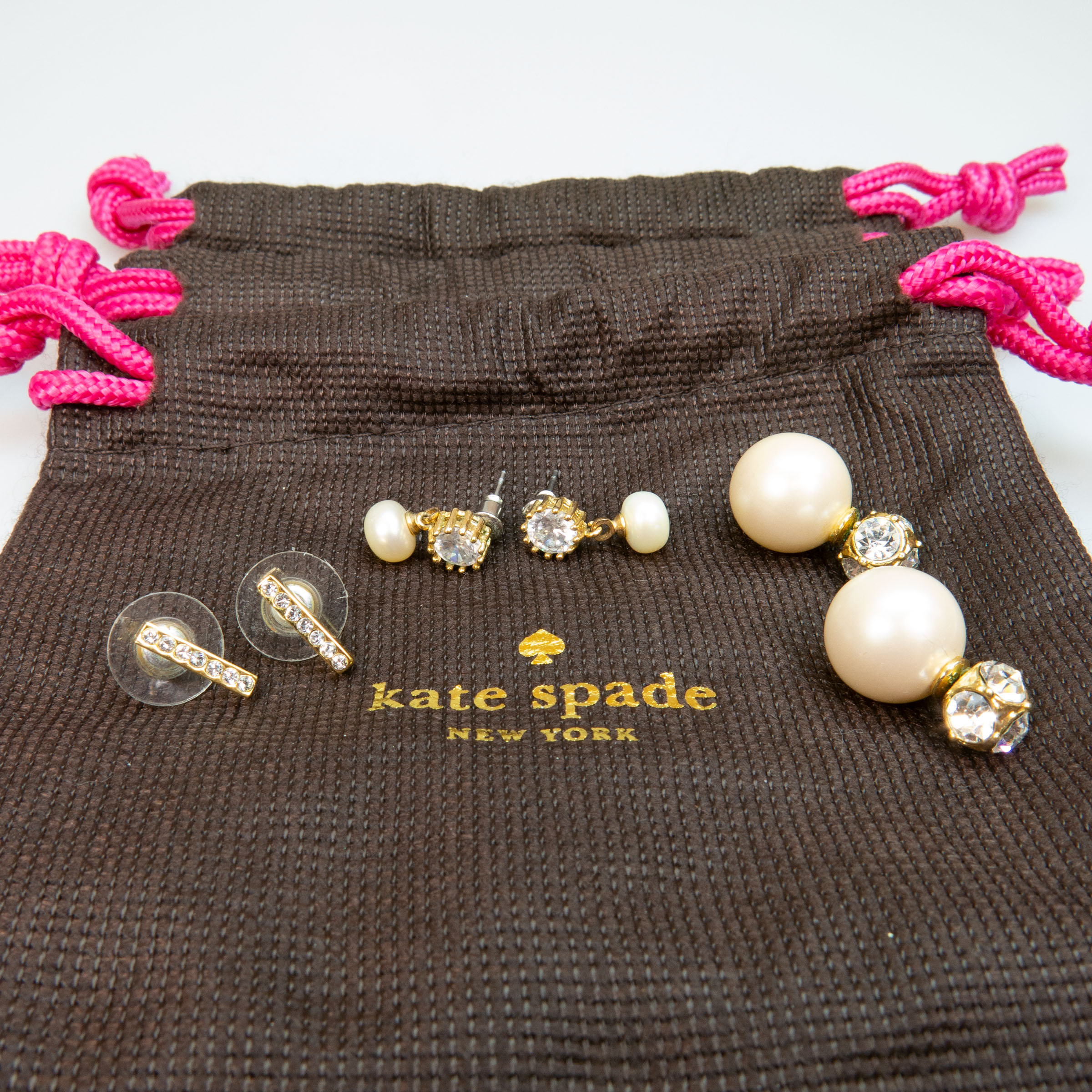 3 Pairs Of Kate Spade Gold Tone Metal Earrings