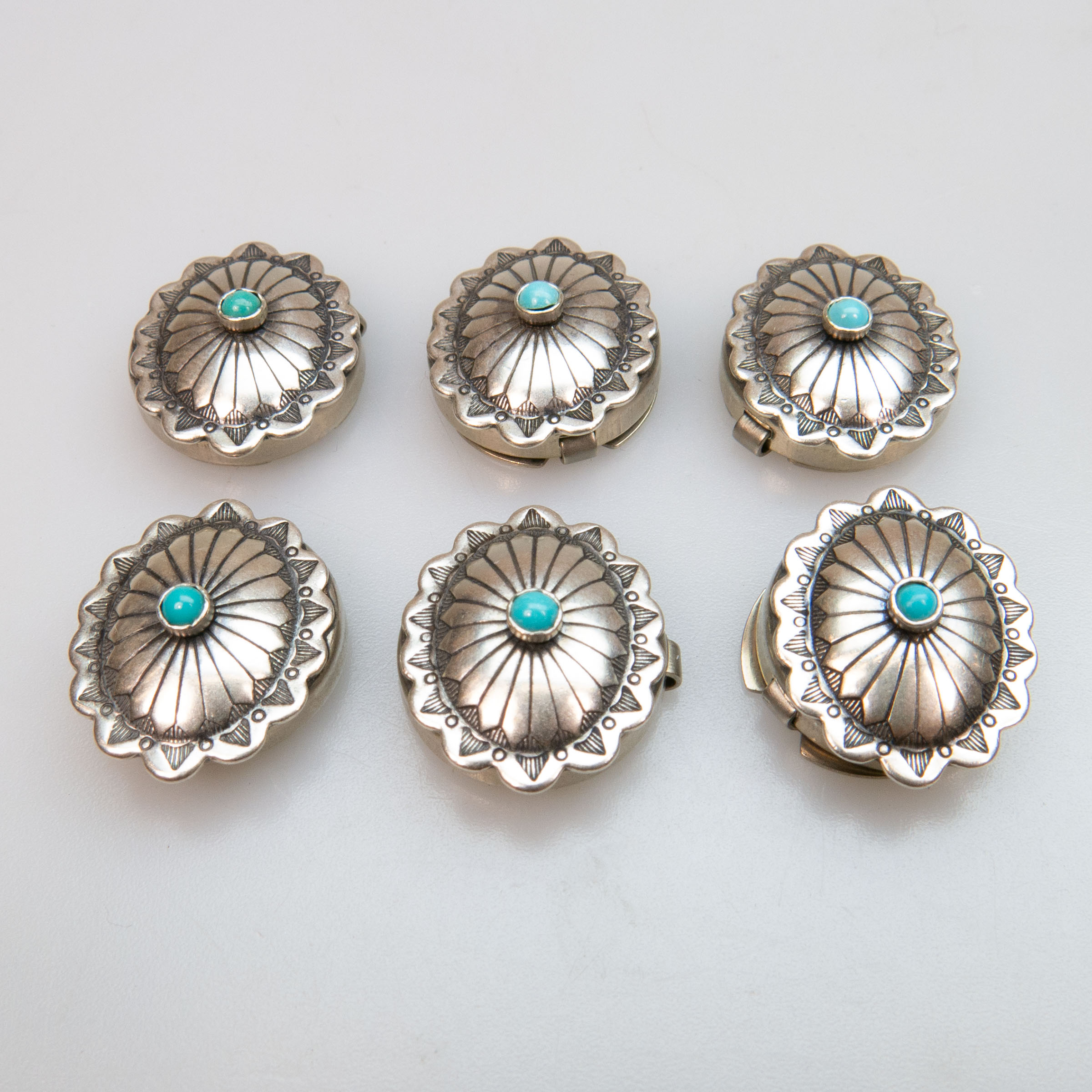 Set Of 6 Navajo Sterling Silver And Metal Button Covers