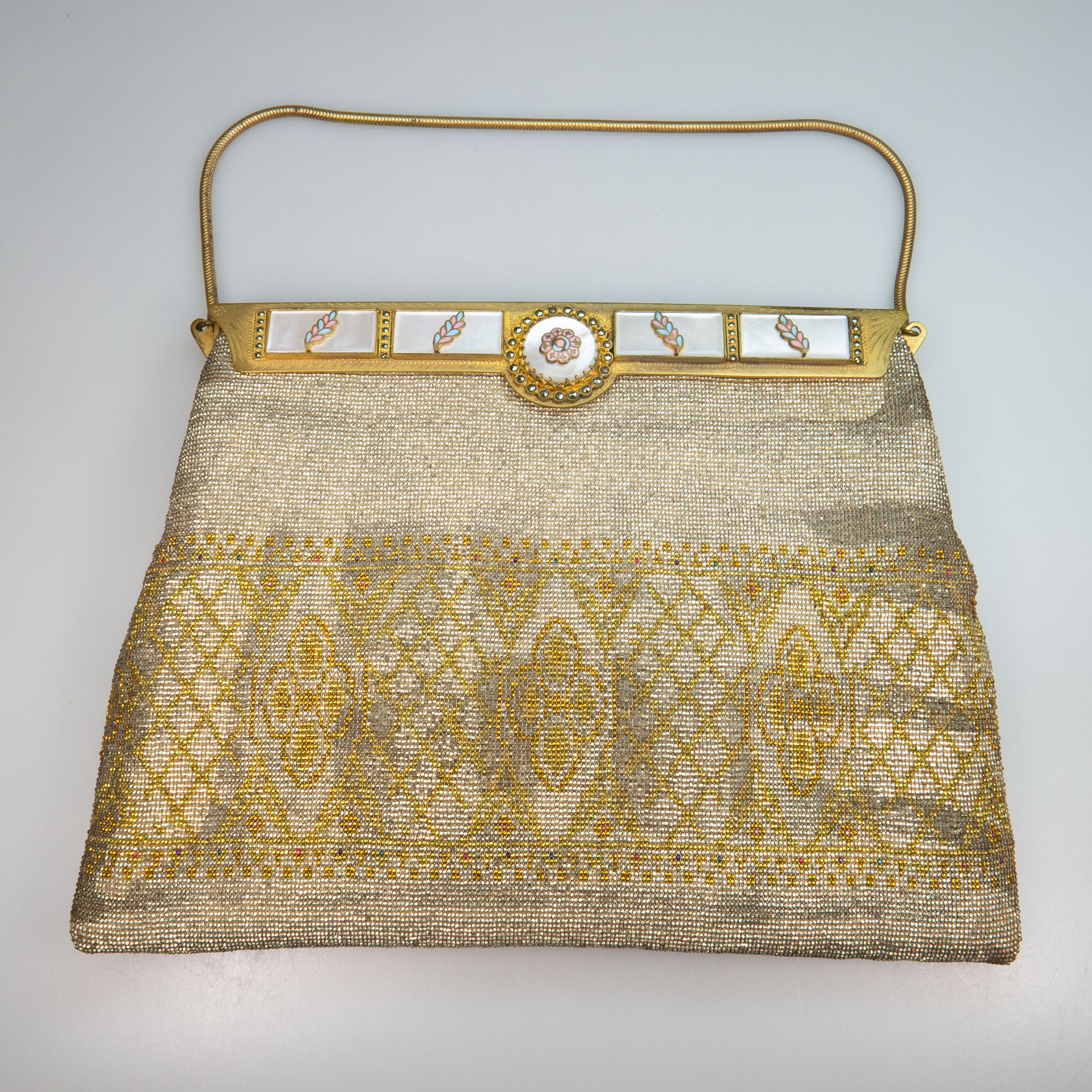 French Beaded Gold Tone Metal Evening Bag