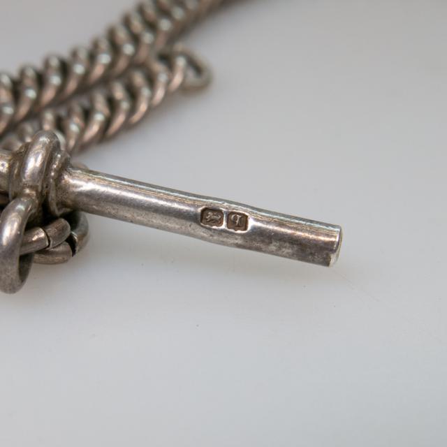 English Sterling Silver Graduated Curb Link Watch Chain