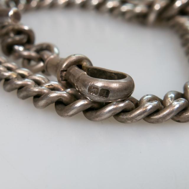 English Sterling Silver Graduated Curb Link Watch Chain