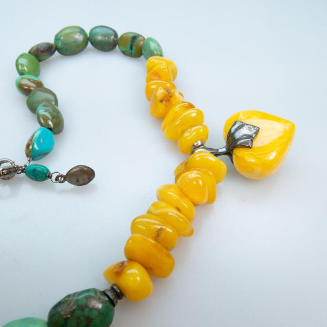 Amber And Turquoise Bead Necklace